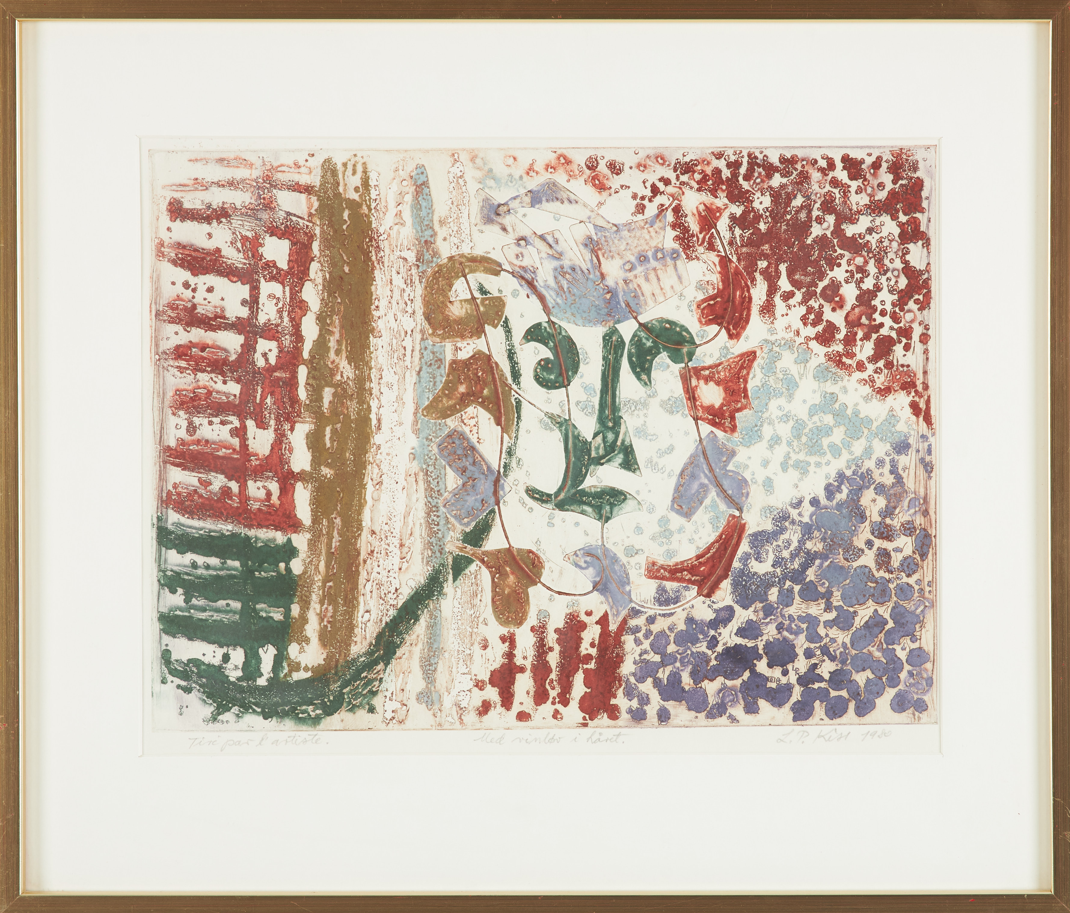 LASZLO PAL KISS (1923-2007 Ungern), "Med Vinløv i håret", färglitografi, signerad.