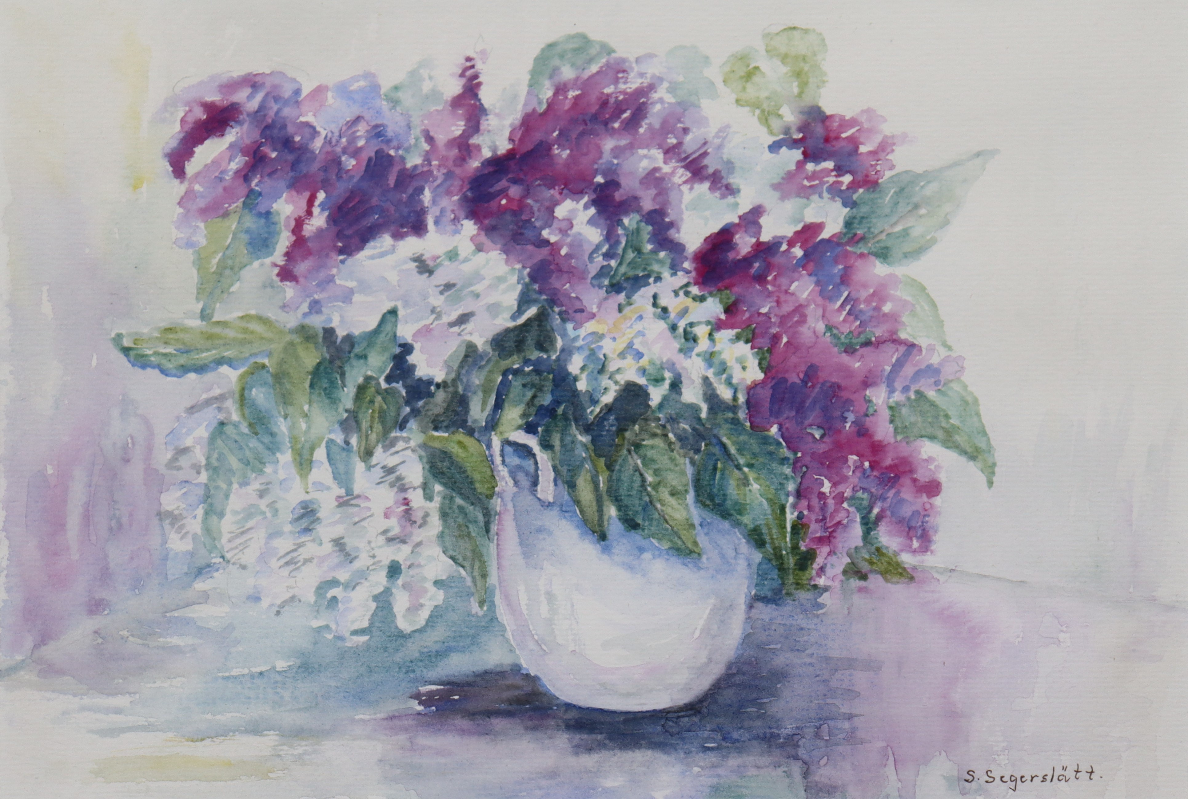 SIV SEGERSLÄTT. akvarell, blomsterstilleben.
