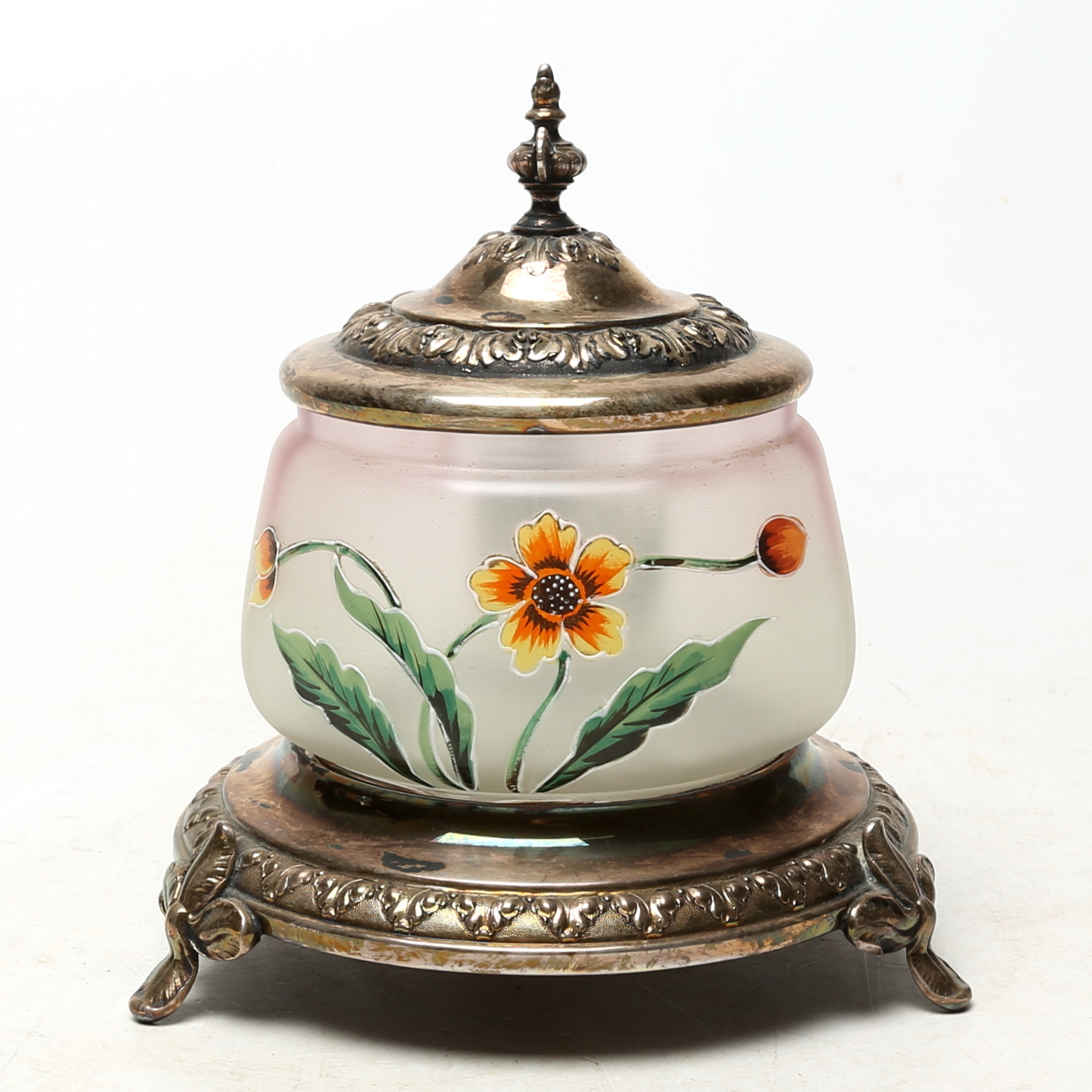 LOCKSKÅL, glas/nysilver, jugend, tidigt 1900-tal.