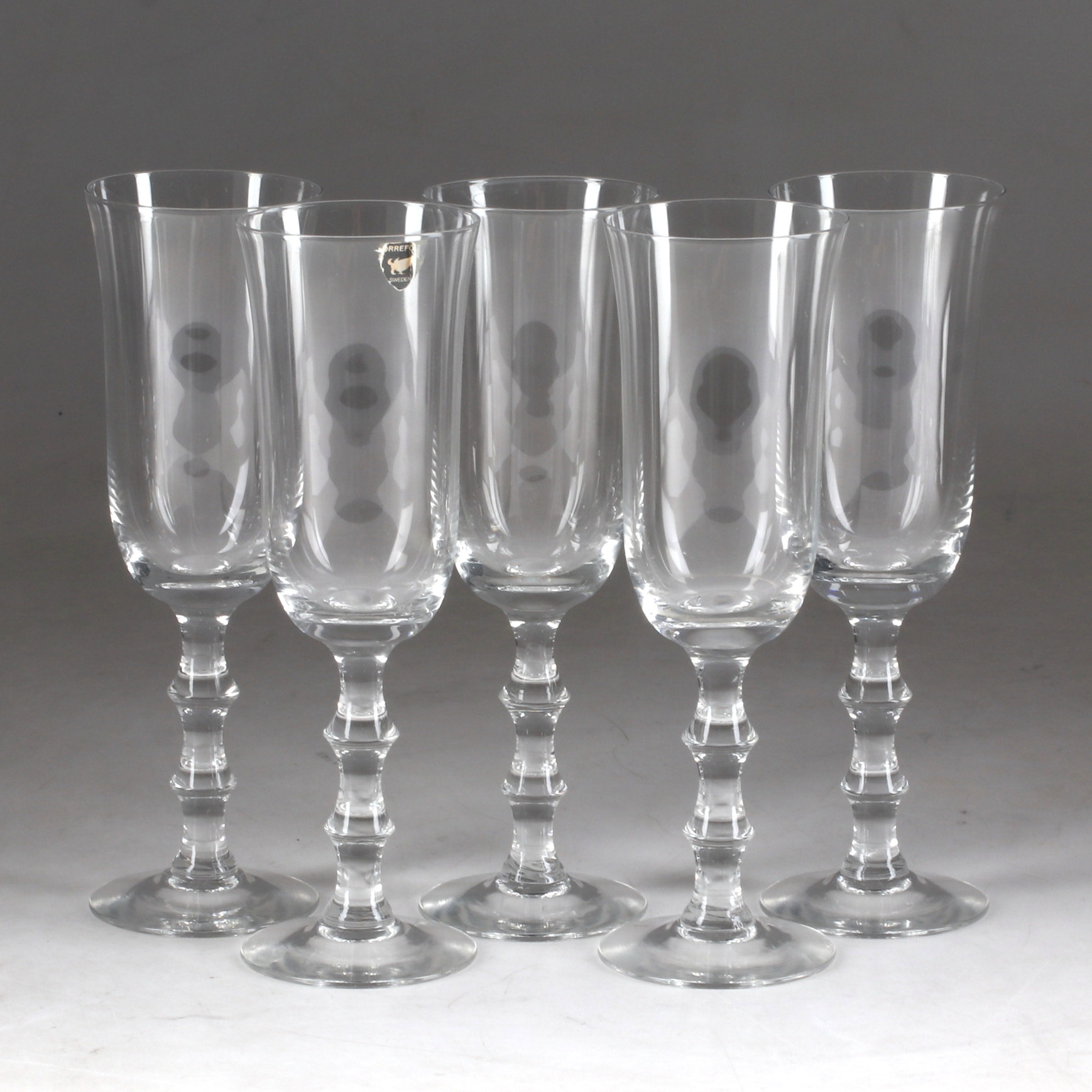 SIMON GATE. Champagneglas, 5 stycken, "Salut". Orrefors.