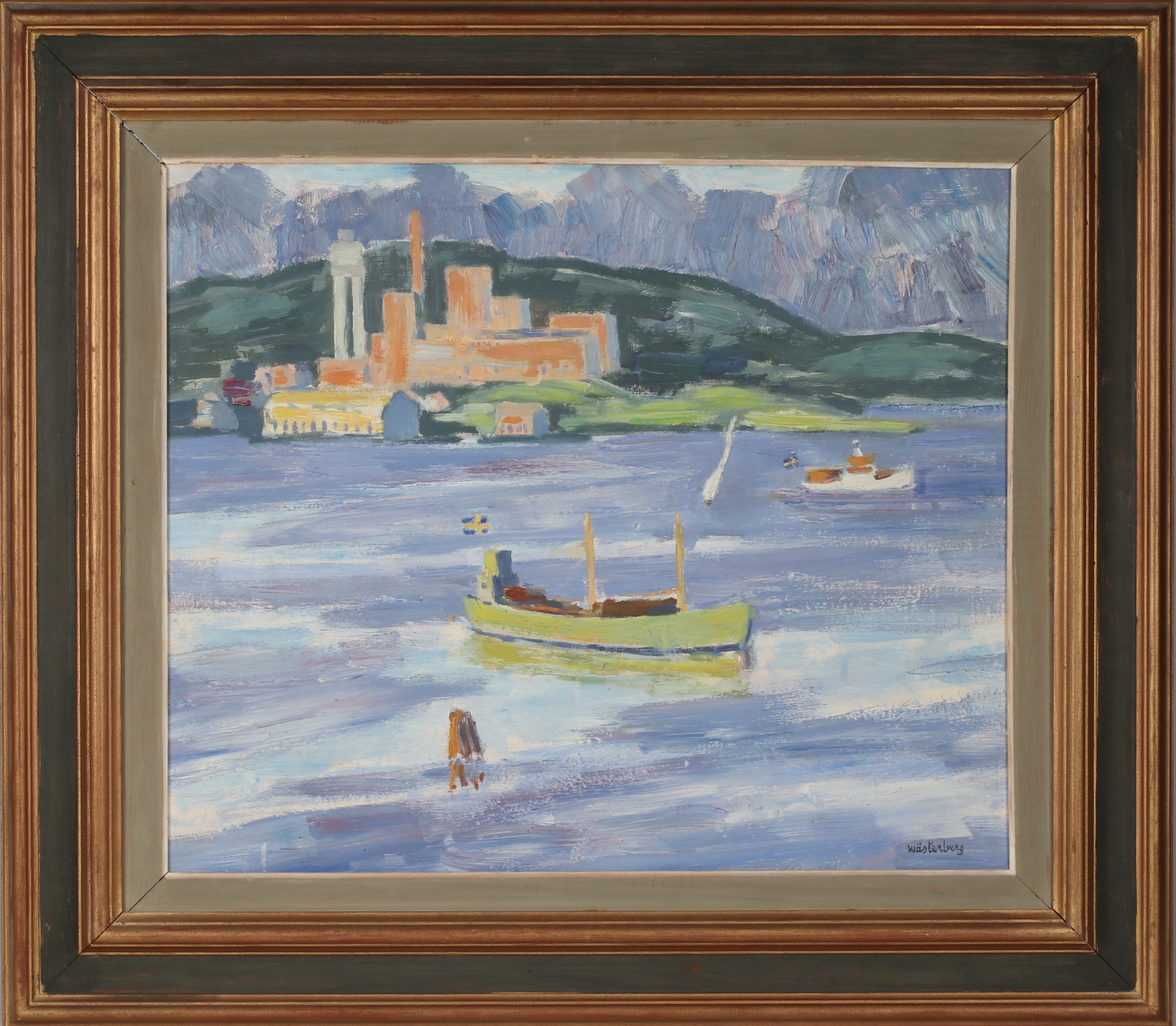 SVEN-ERIK WÄSTERBERG. Kustlandskap med båtar, olja på pannå, signerad.