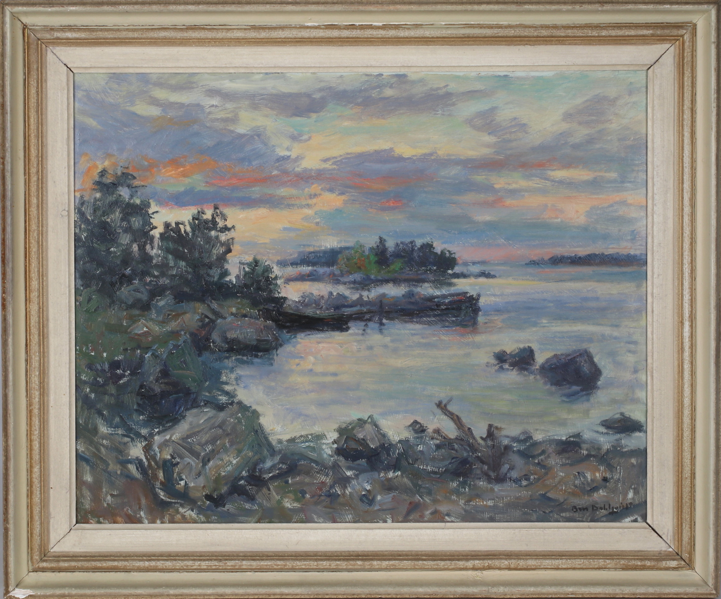 BROR DAHLQVIST. Kustlandskap, olja på pannå, signerad.