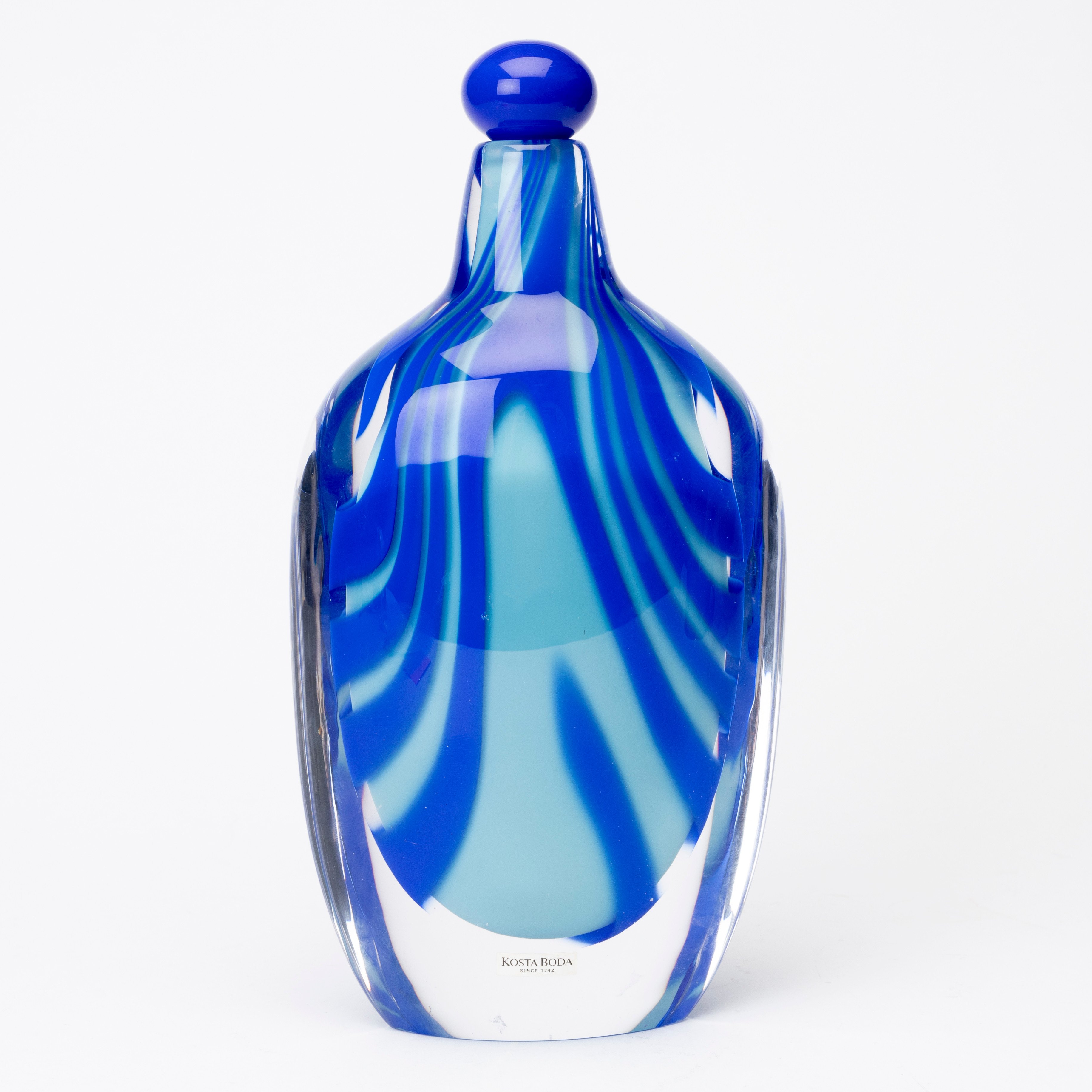 ANNA EHRNER. Karaff med Propp, glas, underfång, "Wind", formgiven 1997, etikettmärkt, Kosta Boda.