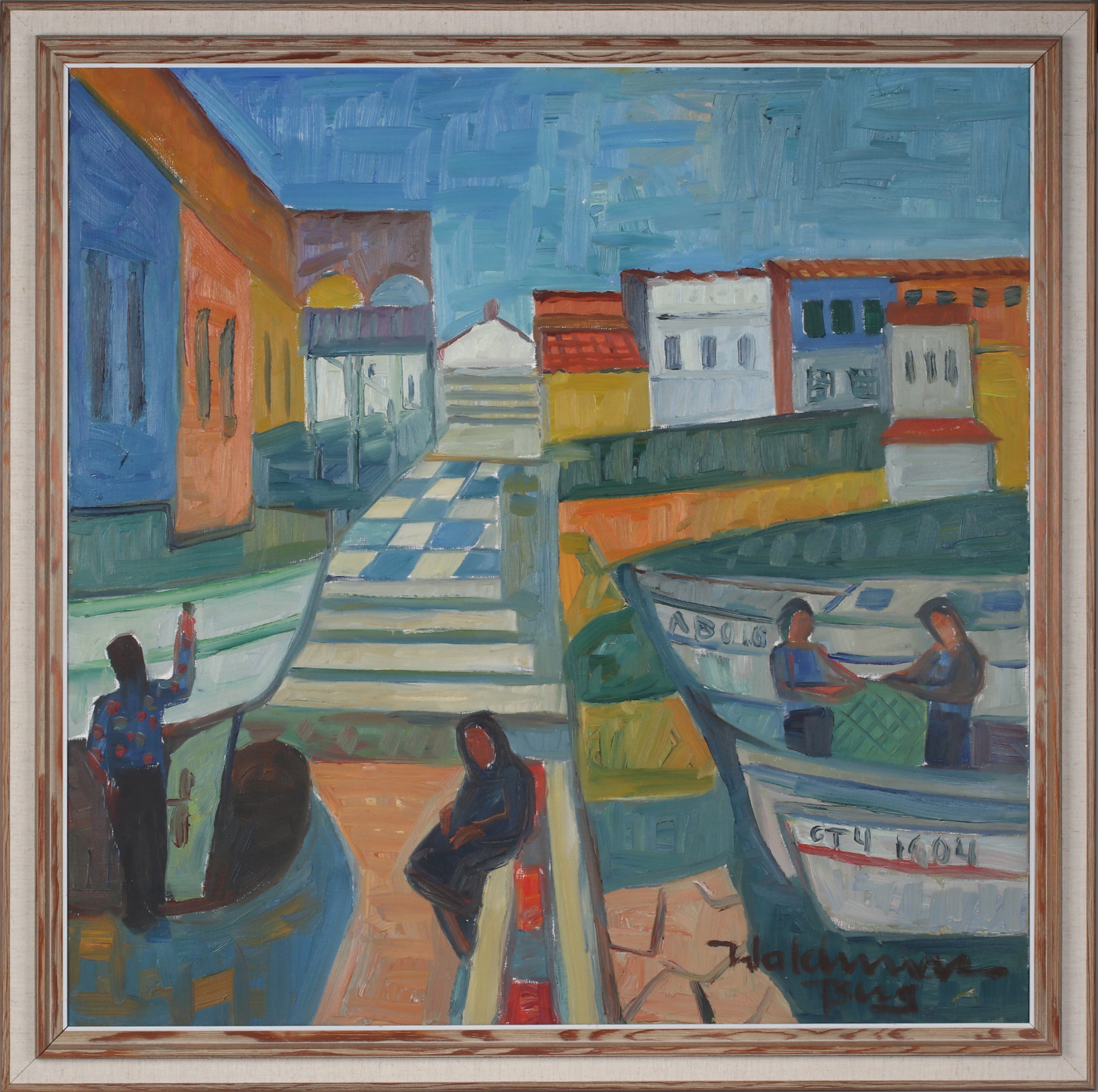 WALDEMAR BERG. "Fiskehamn, Cabo de Palo", olja på duk, signerad.