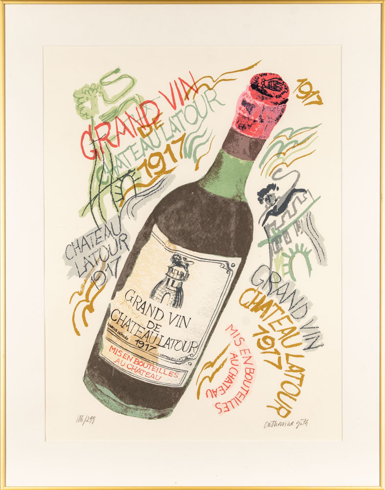 CATHARINA GÖTH. Färglitografi, Grand Vin De Chateaulatour 1917, Signerad & numrerad 186/299.