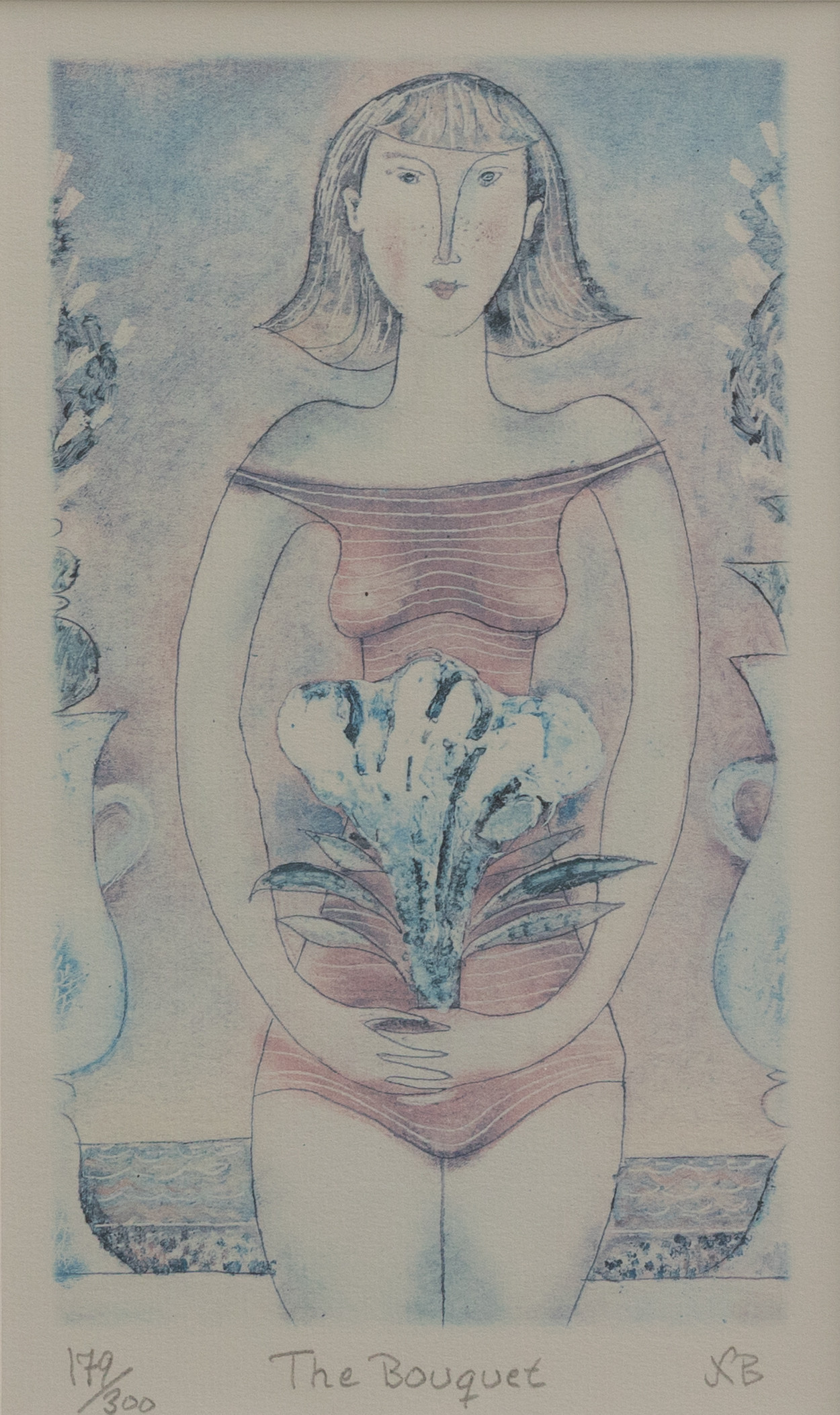 OIDENTIFIERAD KONSTNÄR. Färglitografi, 'The Bouquet', nr 179/300, signerad XB.