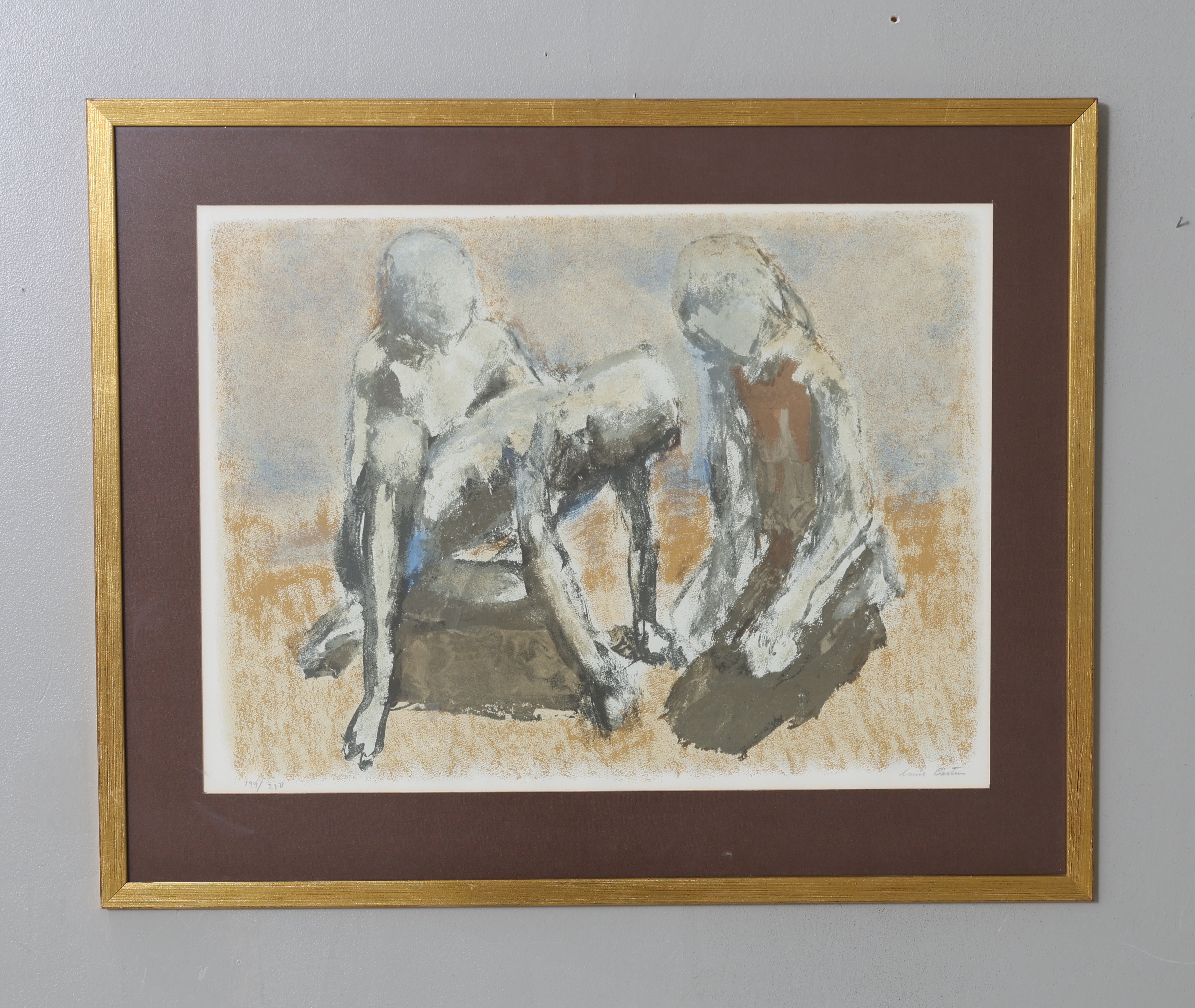 LOUIS BASTIN. Färglitografi, figurkomposition, 199/250, signerad.