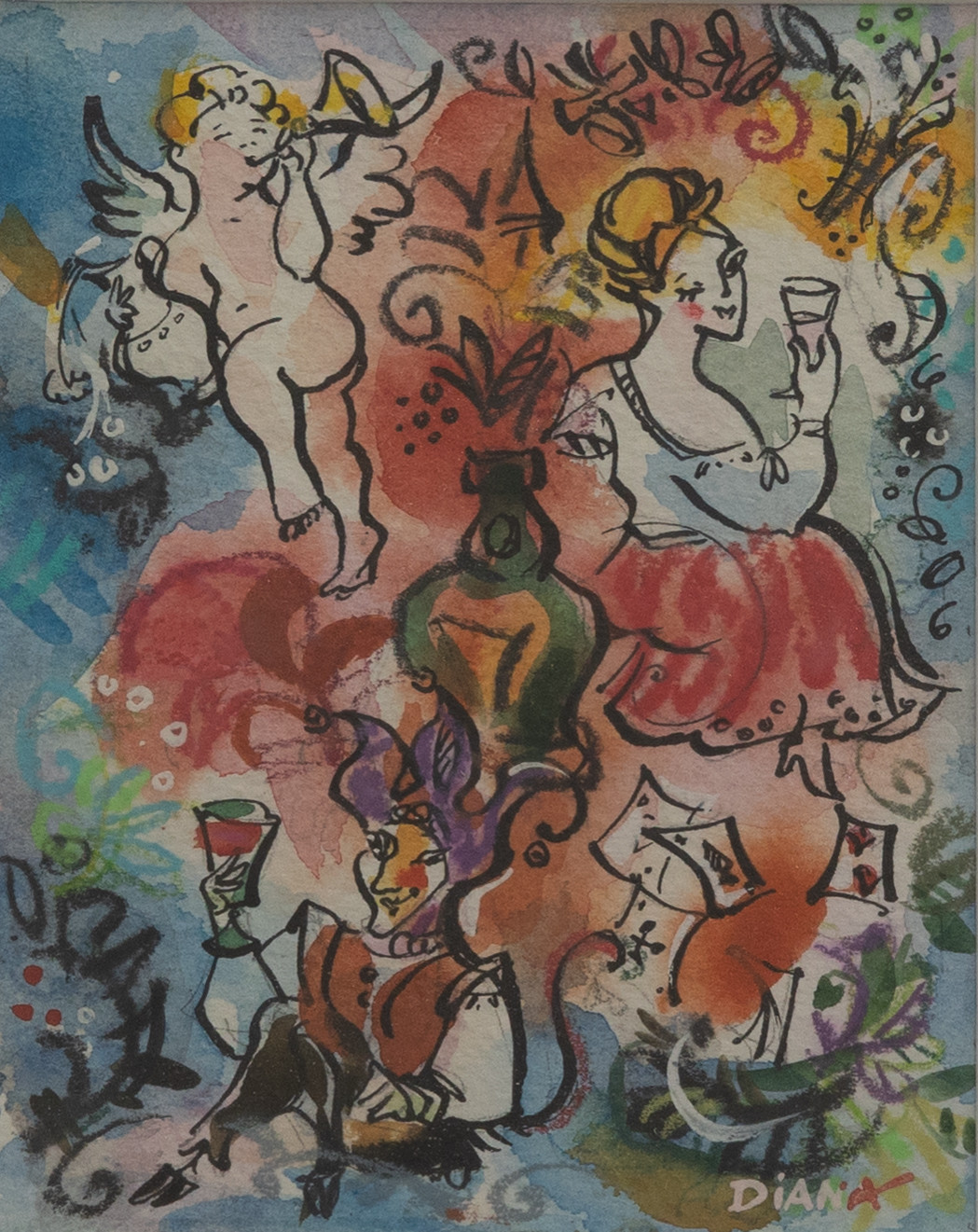 DIANA KOUZAKOVA. 'I dryckeslag', blandteknik, signerad.