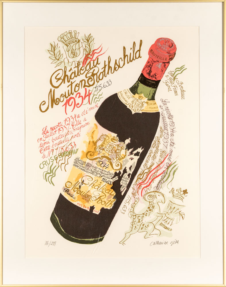 CATHARINA GÖTH. Färglitografi, Chateau Mouton De Rothschild 1934, Signerad & numrerad 186/299.