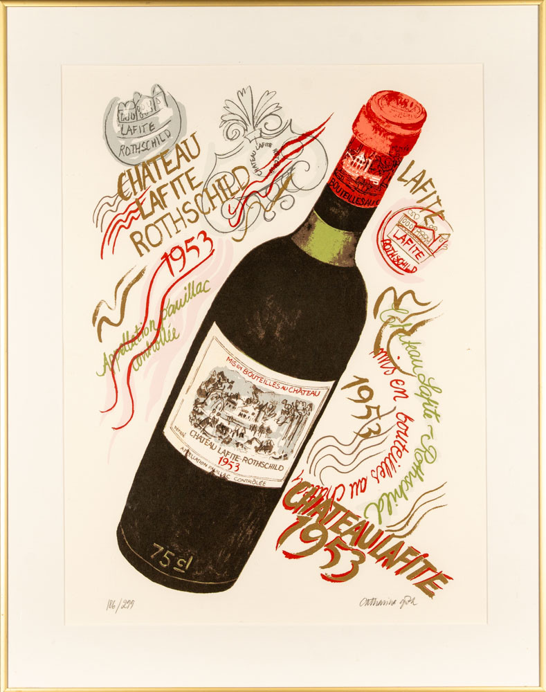 CATHARINA GÖTH. Färglitografi, Chateau Lafite Rothchild 1953, Signerad & numrerad 186/299.