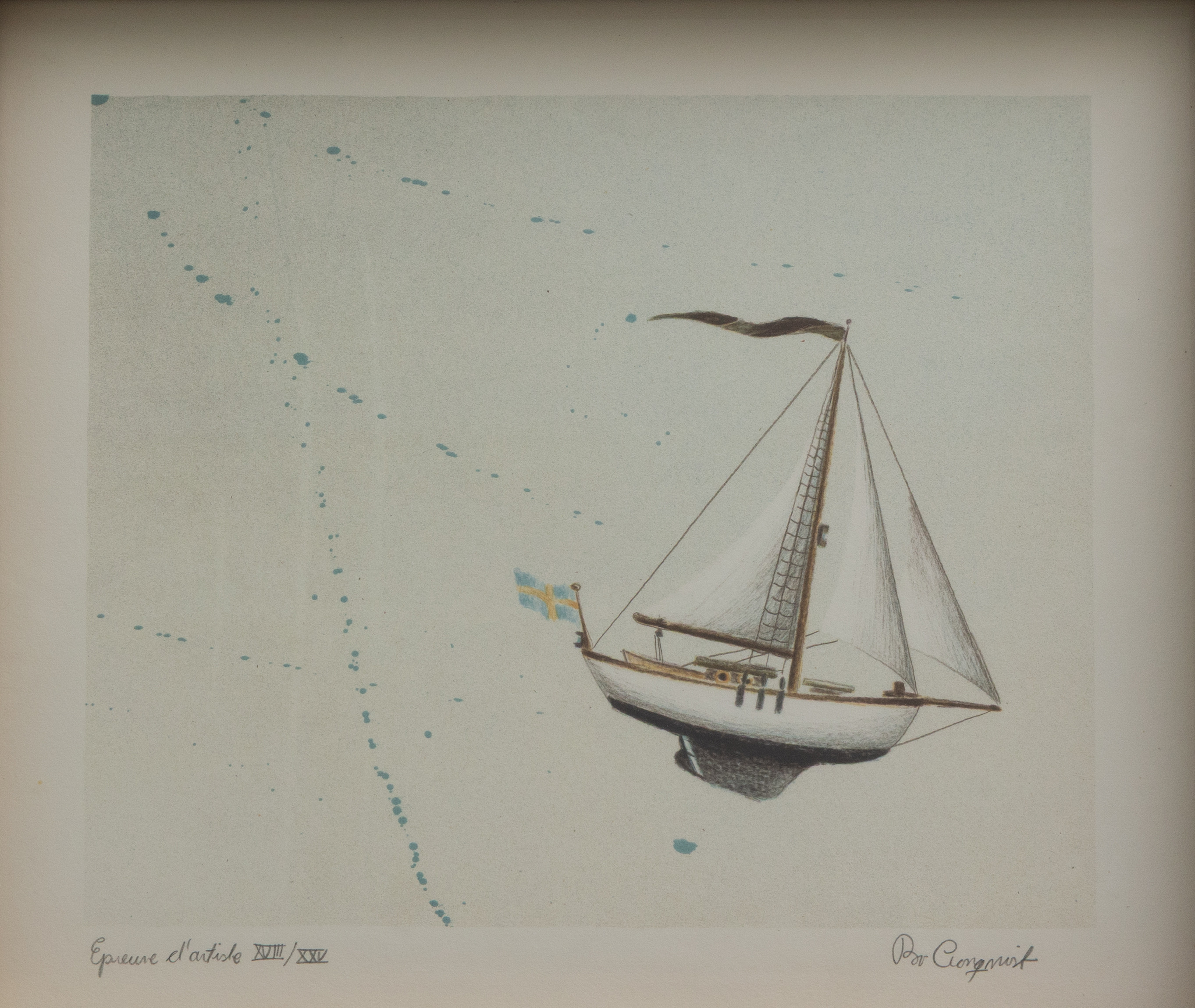 PER CRONQUIST. Båtmotiv, färglitografi, nr EA 18/25, signerad.