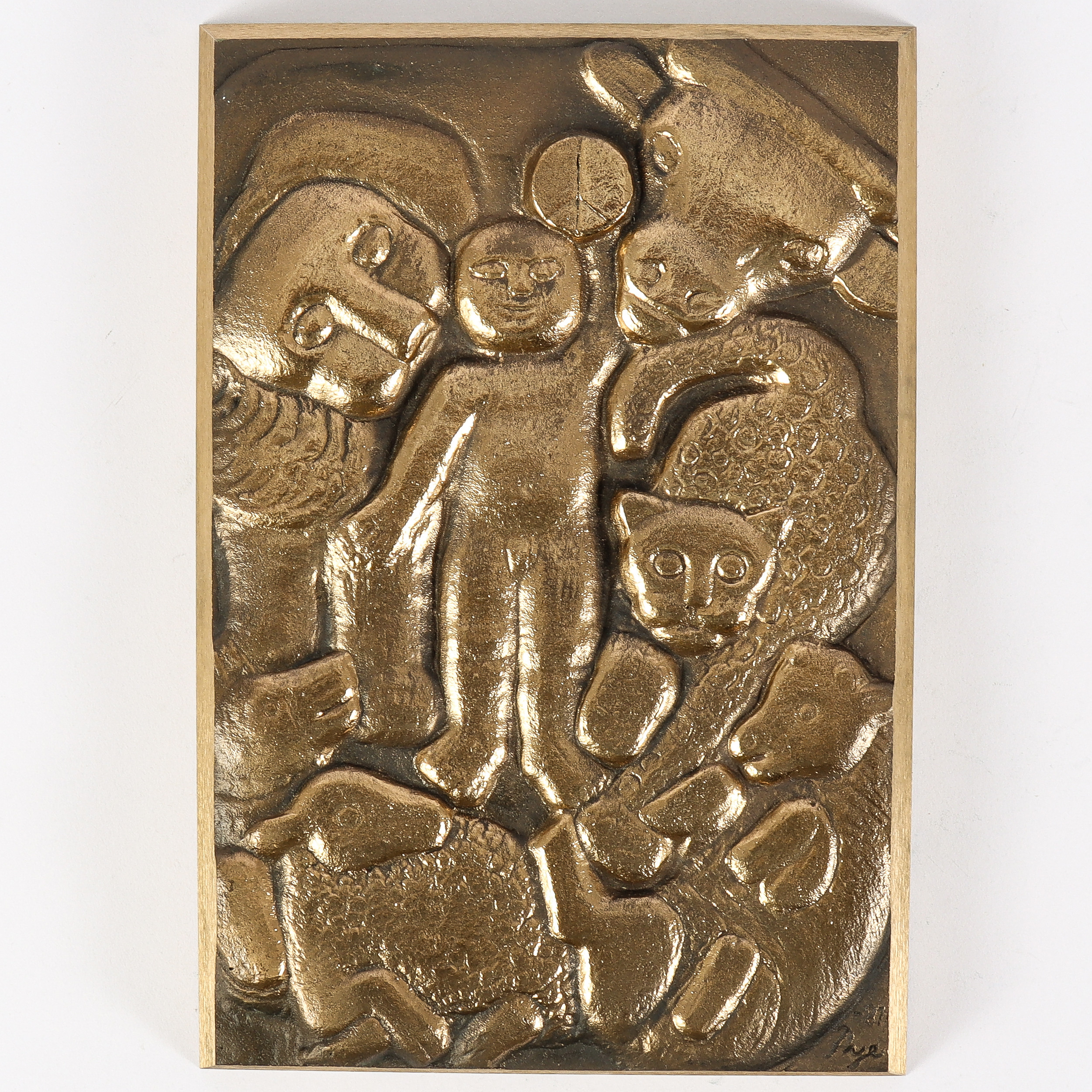 PYE ENGSTRÖM. Väggrelief, patinerad och förgylld brons, signerad -81.