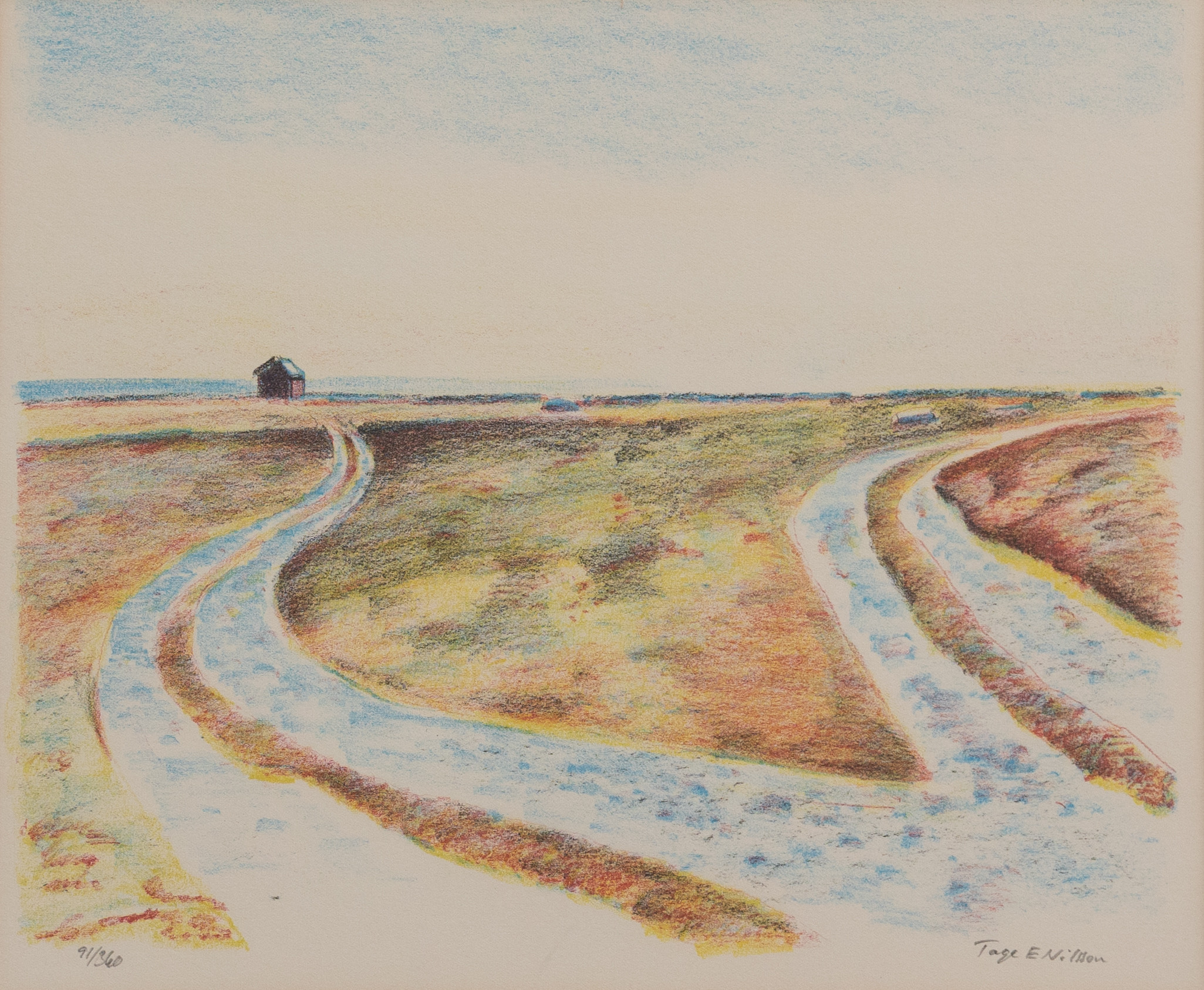 TAGE E NILSSON. Kustmotiv, färglitografi, nr 91/360, signerad.