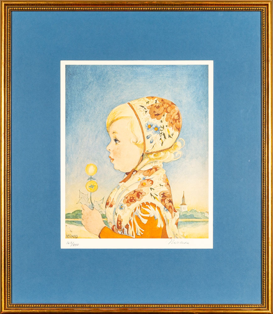 EINAR NERMAN. Färglitografi, Flicka, Signerad & numrerad 163/250.