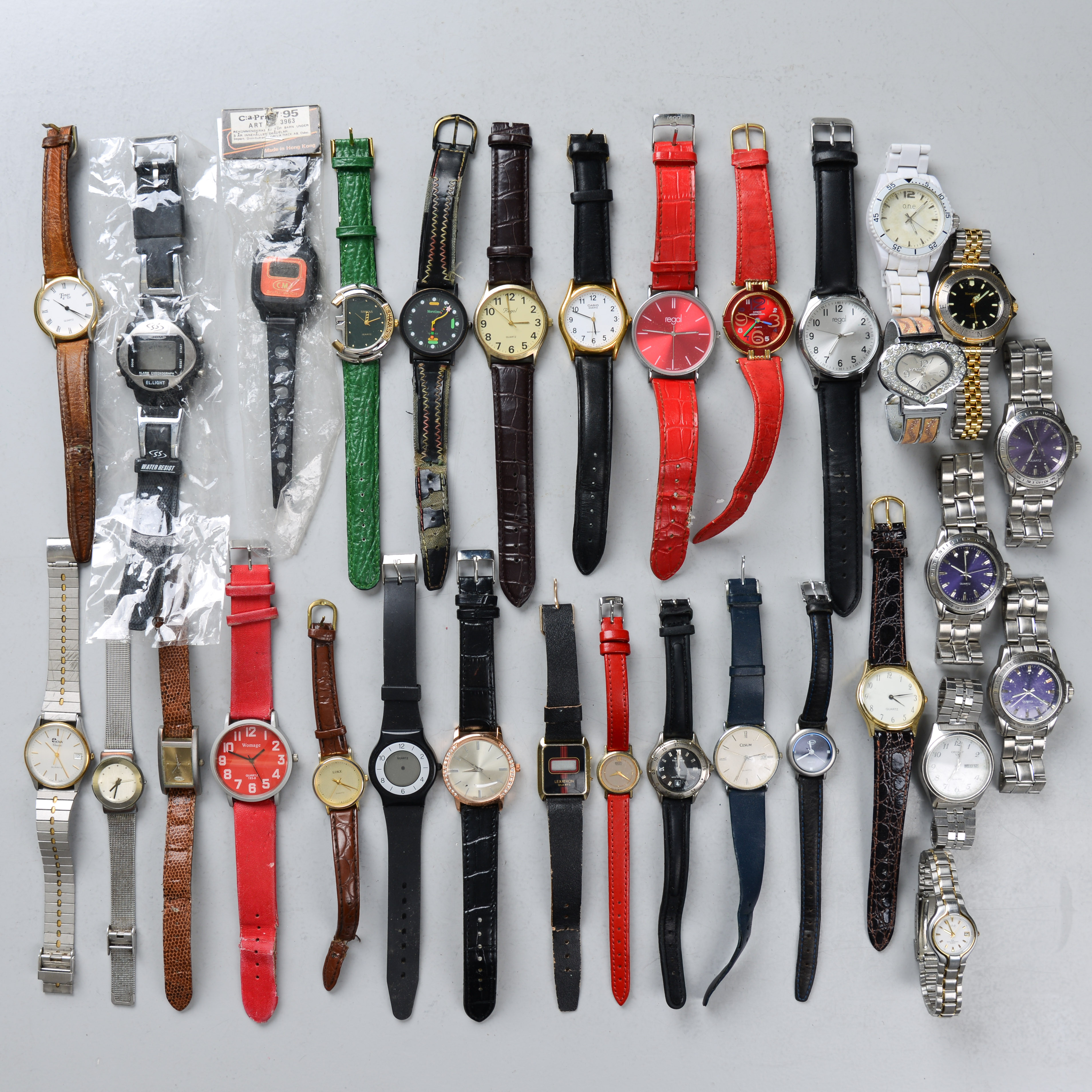 PARTI ARMBANDSUR, 30 st, quartz, bland annat Seiko, Temps d'Or, Moretime, Regal, Cesium, Lexatron, Casio.