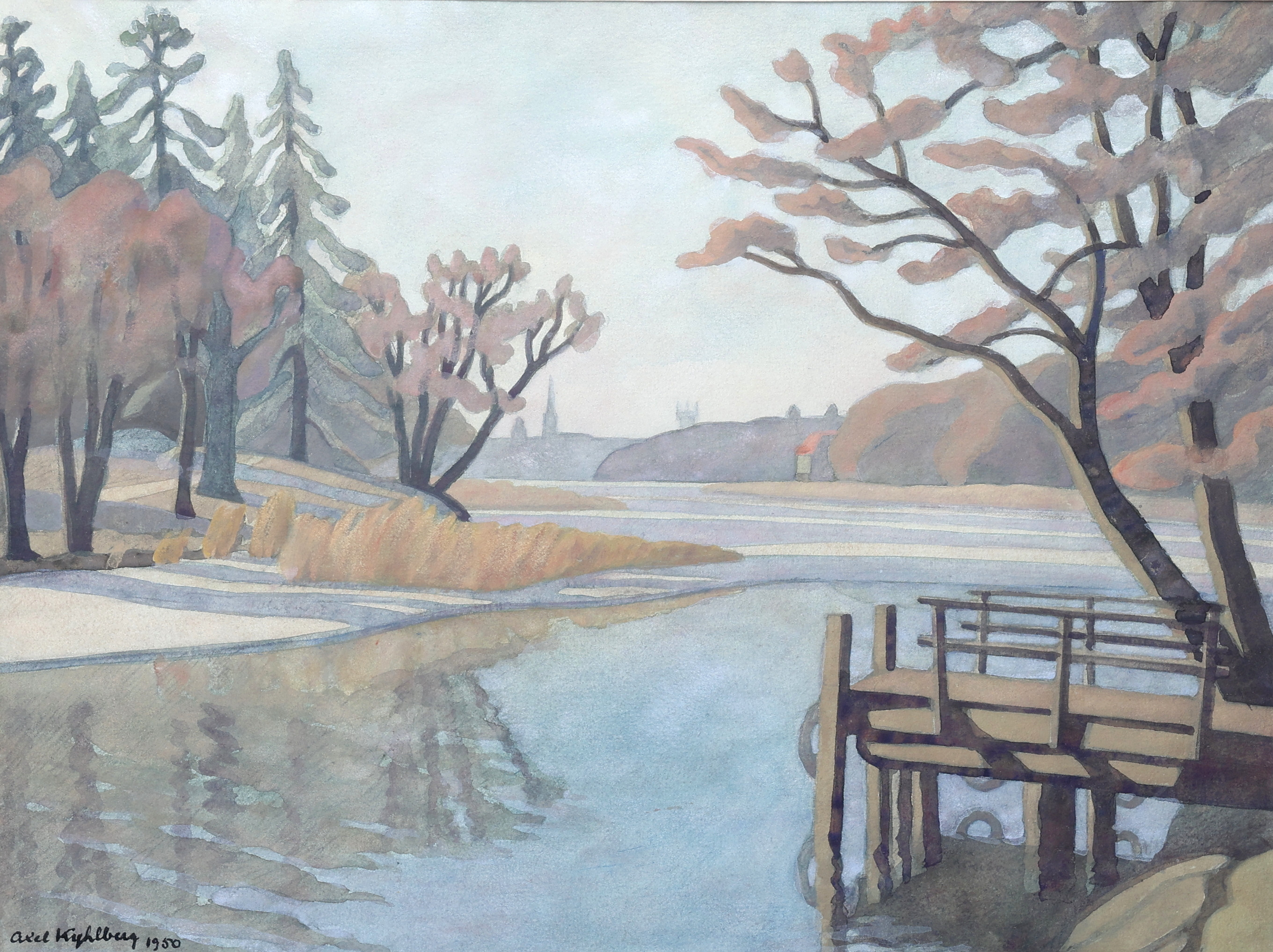 AXEL KULLBERG. Blandteknik på papper, signerad, daterad 1950.