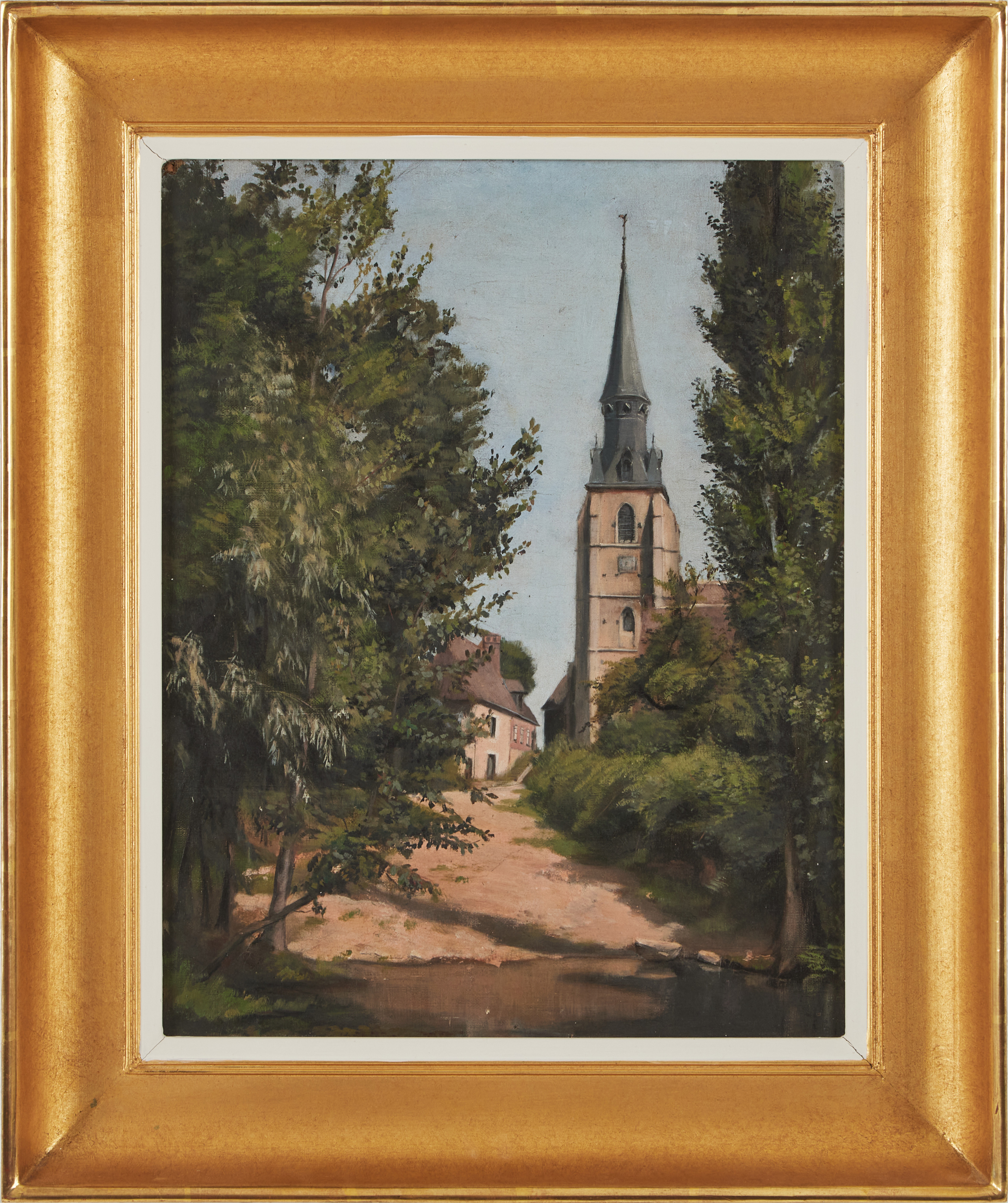 MINA CARLSON-BREDBERG. TILLSKRIVEN. Stadsvy, olja på duk, osignerad.