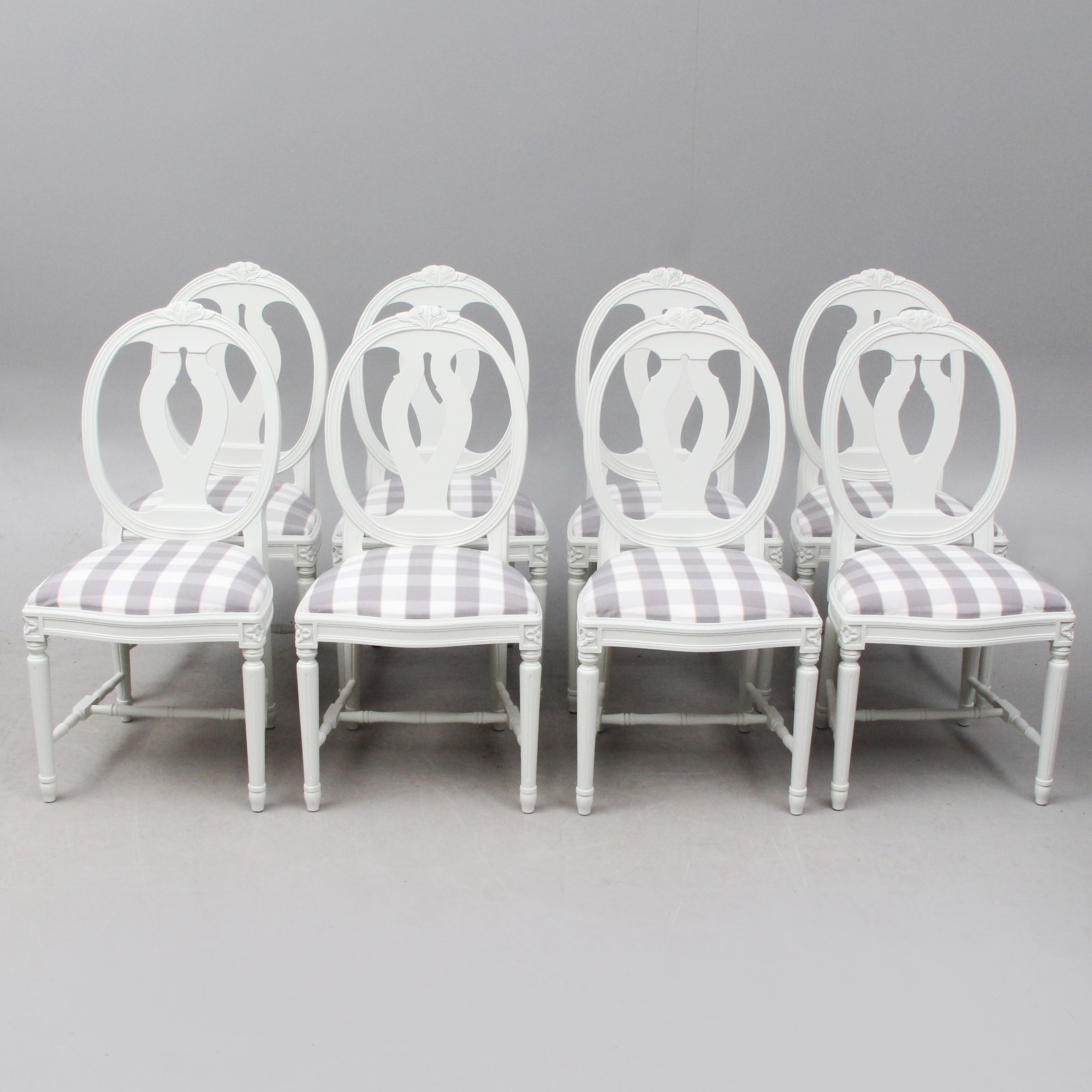 STOLAR 8 st, snarlika, gustaviansk stil, Svenska Modellen eller rosenstolar, 1900-tal.