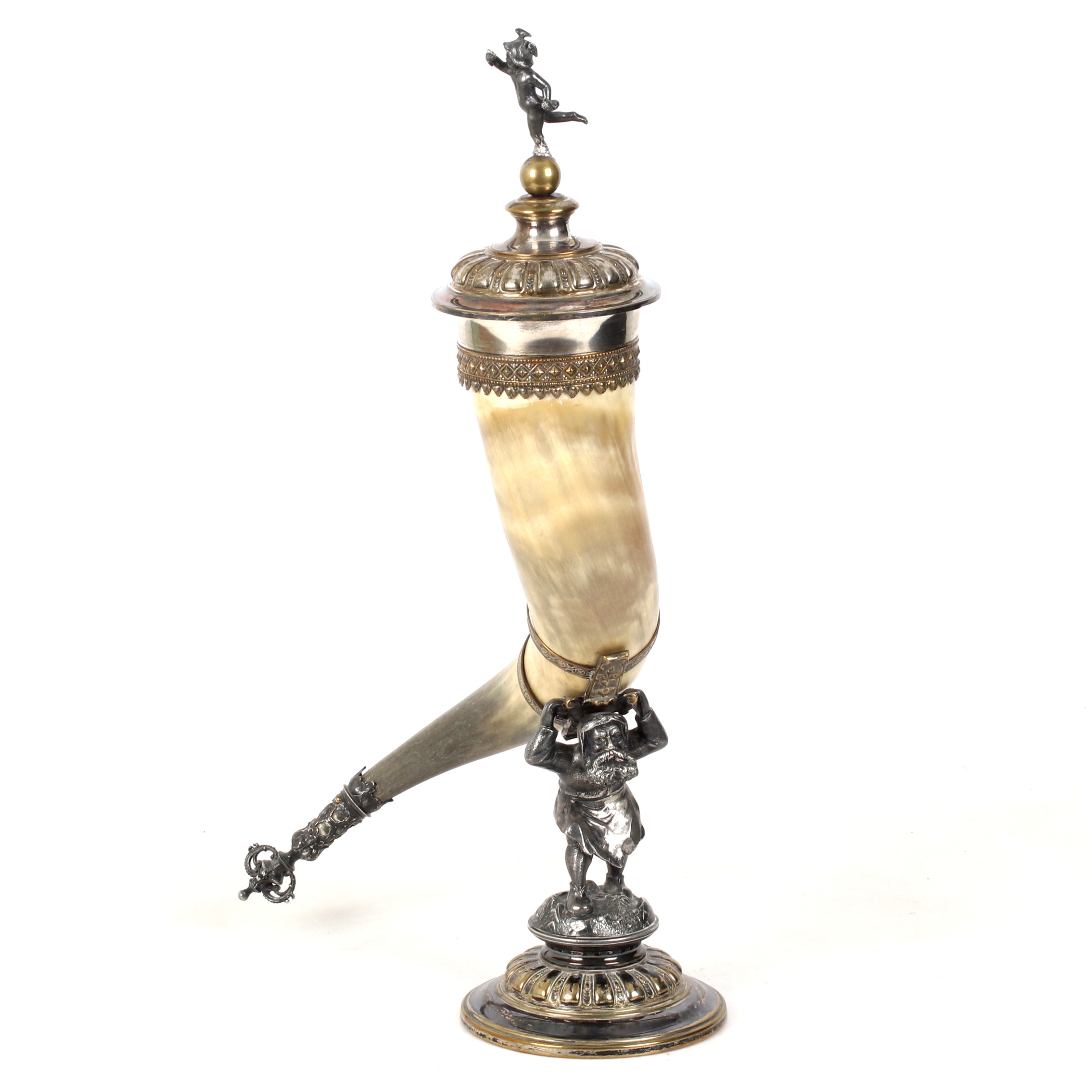 DRYCKESHORN, nysilver, horn, 18/1900-tal.