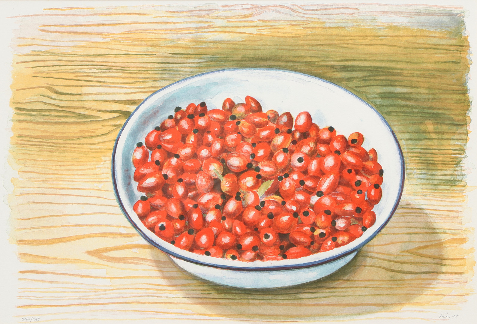 EVY LÅÅS. Färglitografi, "Nyskördade nypon", numrerad 226/360, signerad Låås -85.