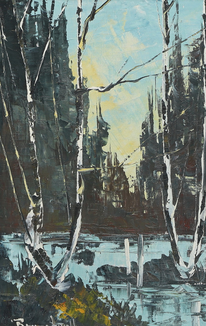 LEIF BRUNSTORFF. Olja på duk, landskap med vatten, signerad.