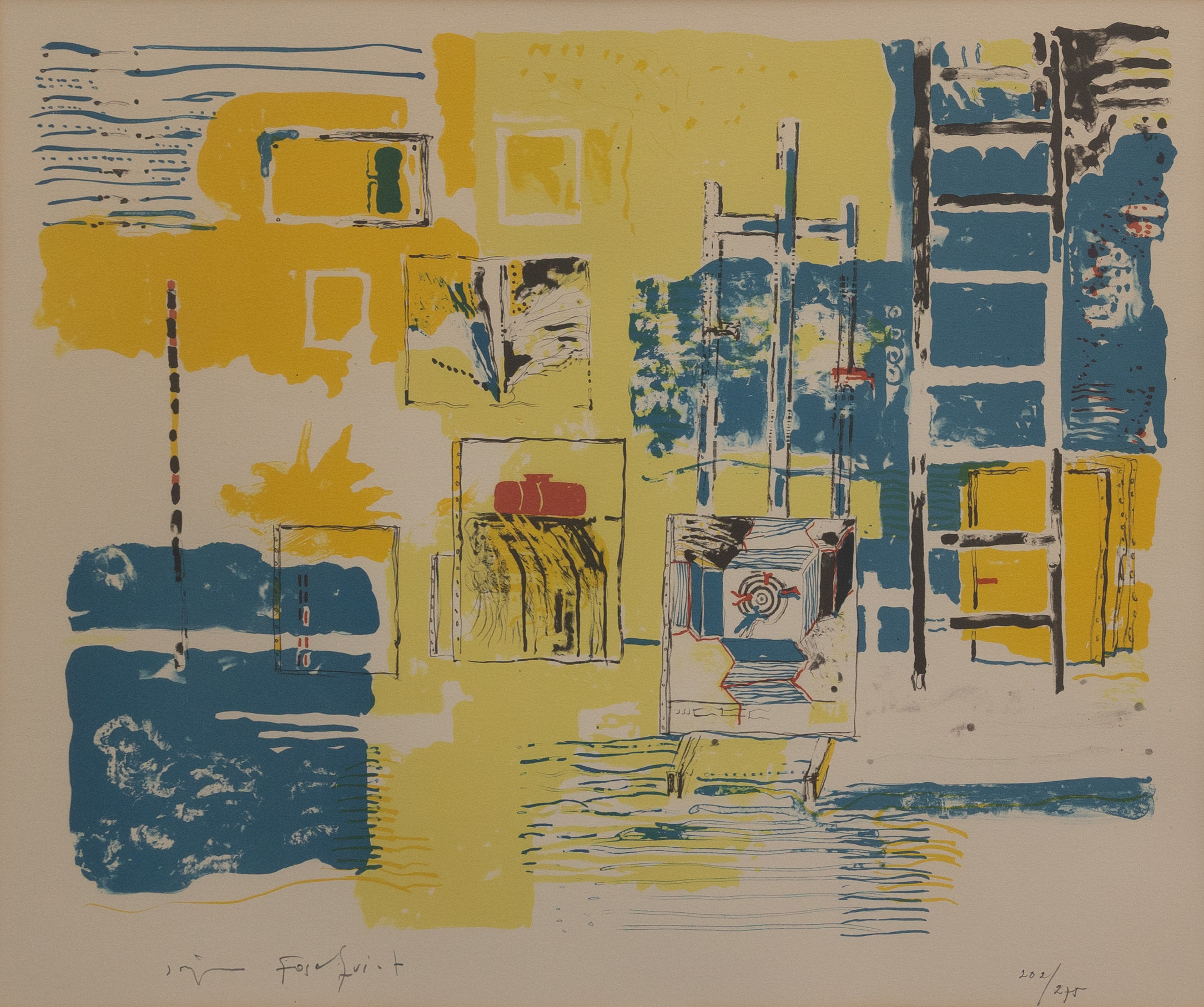 JÖRGEN FOGELQUIST. Komposition, färglitografi, nr 202/275, signerad.