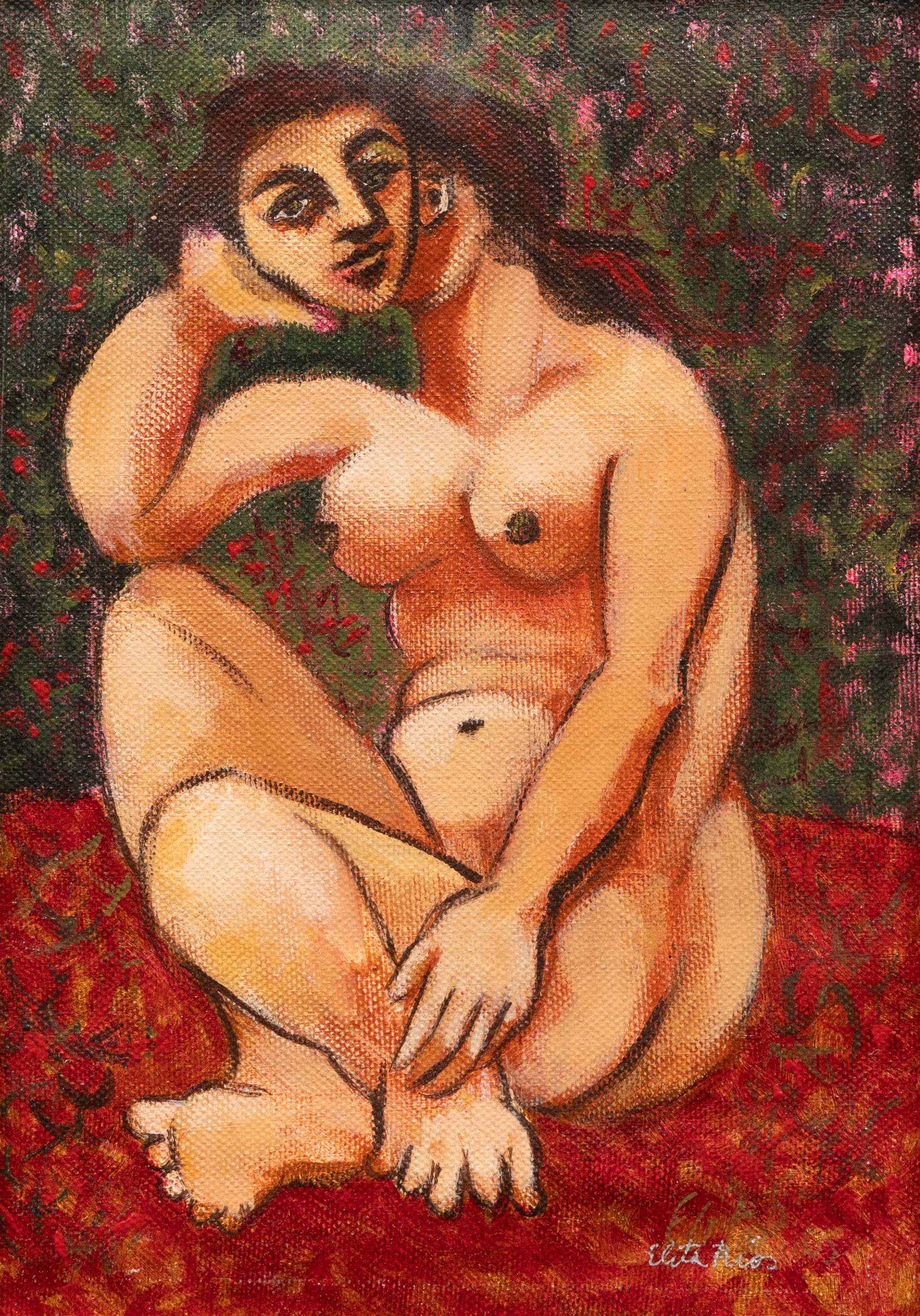 OIDENTIFIERAD KONSTNÄR. Kvinnomotiv, olja på pappannå, signerad.