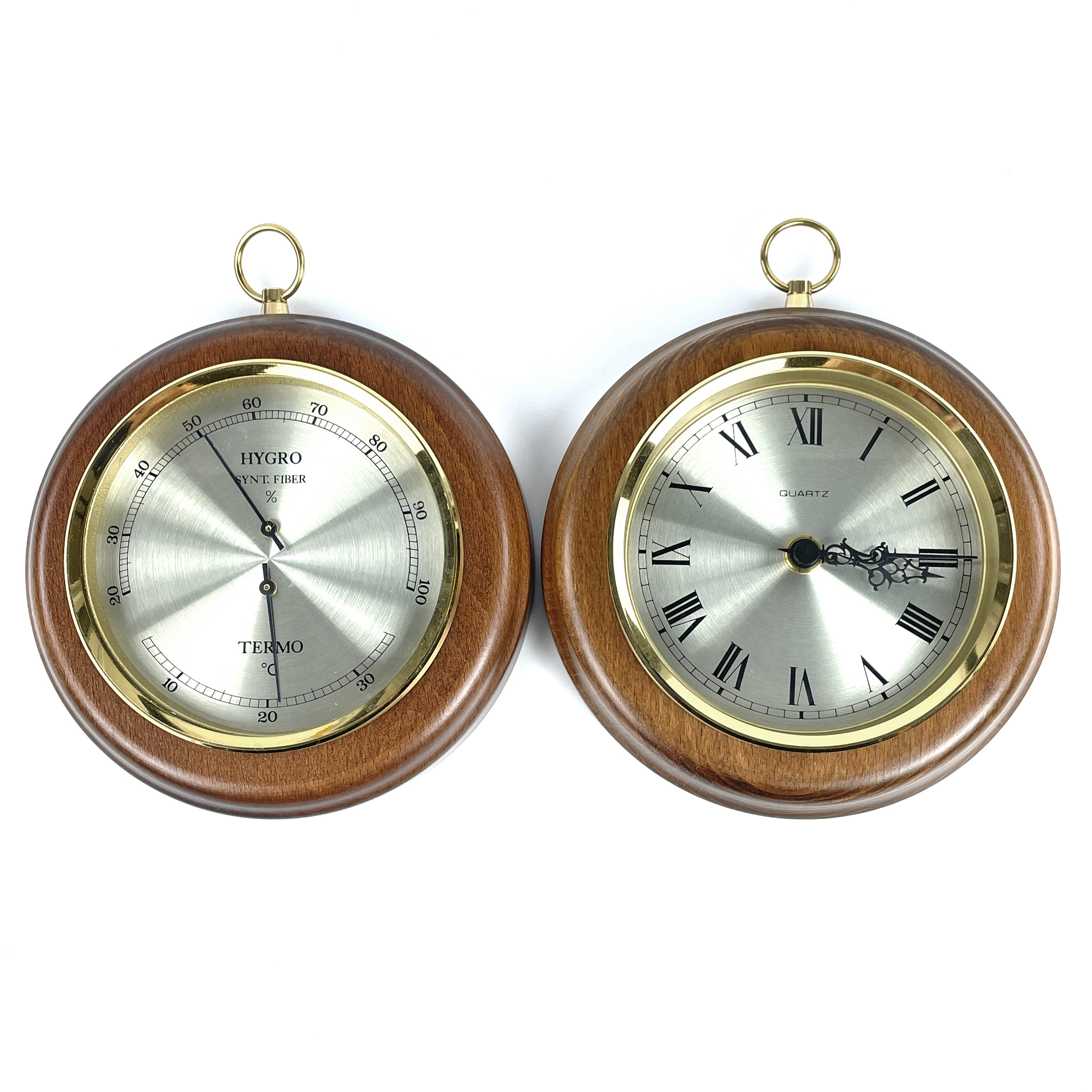 VÄGGUR OCH HYGROMETER MED TERMOMETER i trä ram, 1900- tal.