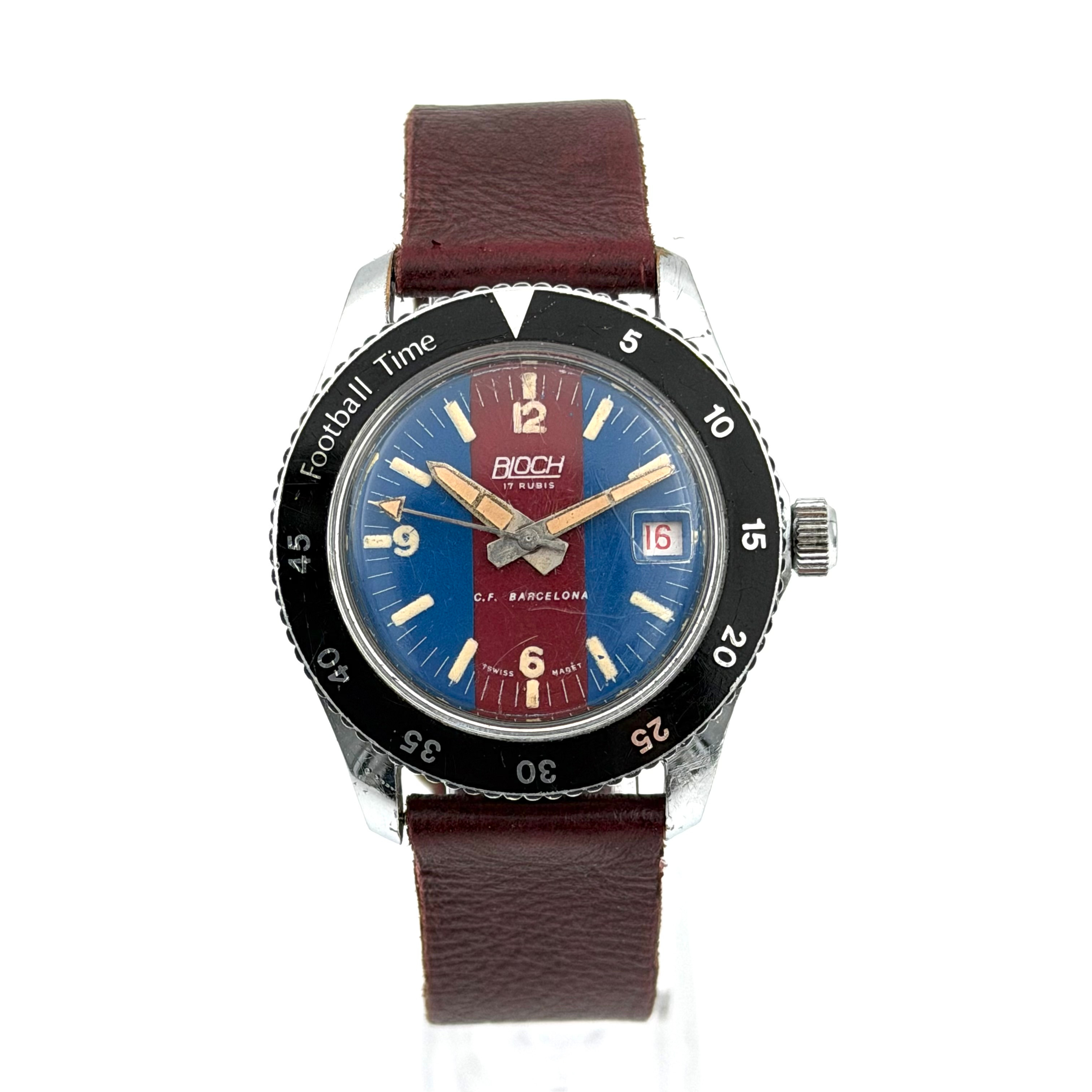 BLOCH FOOTBALL TIME, C.F. BARCELONA, armbandsur, 1970-tal, manuell, stål.