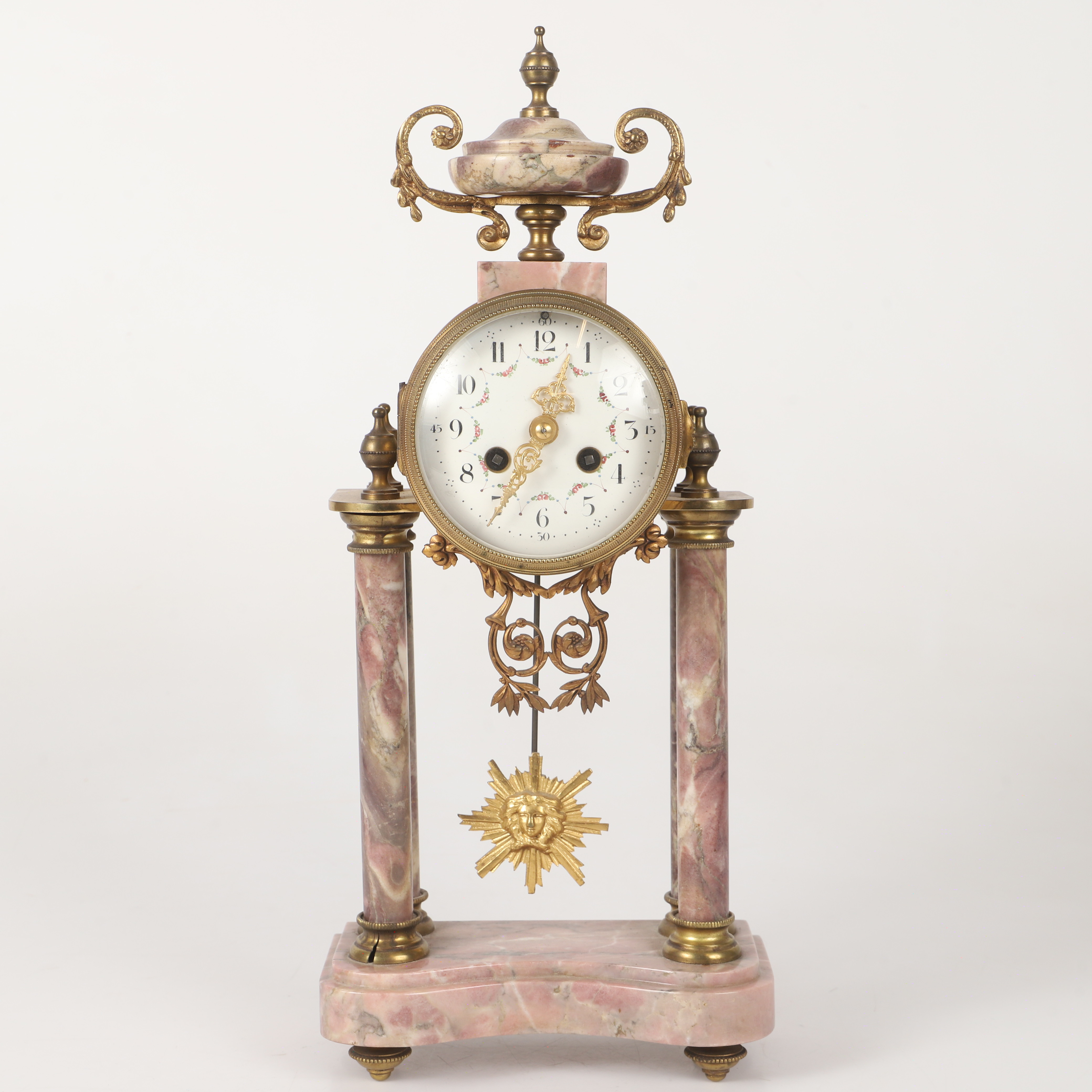 BORDSPENDYL, sten och förgylld metall, Louis XVI-stil, 18/1900-tal.