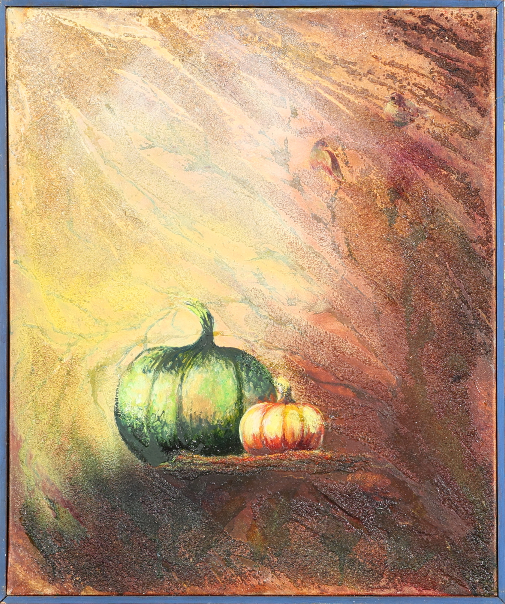 RENATA GREFSTAD. BLANDTEKNIK PÅ DUK, "Omkrets", signerad och daterad 2000.