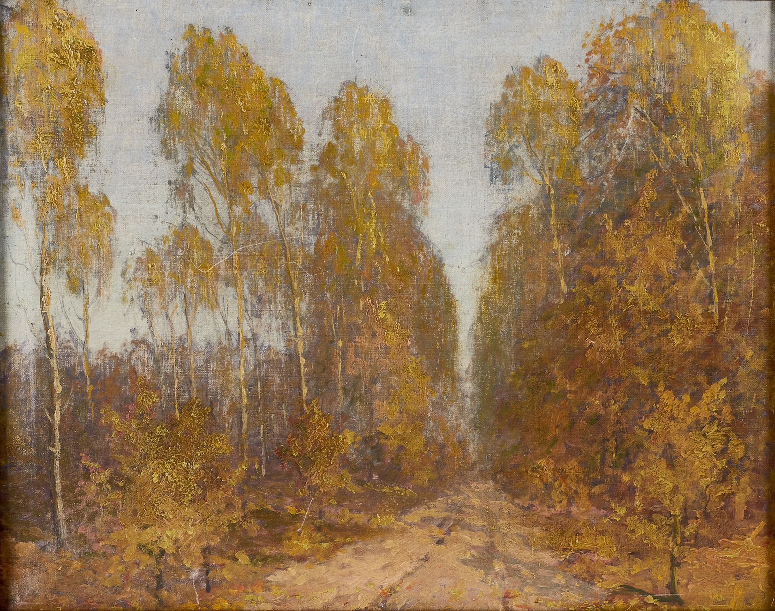 OIDENTIFIERAD KONSTNÄR, höstskog, olja på duk.