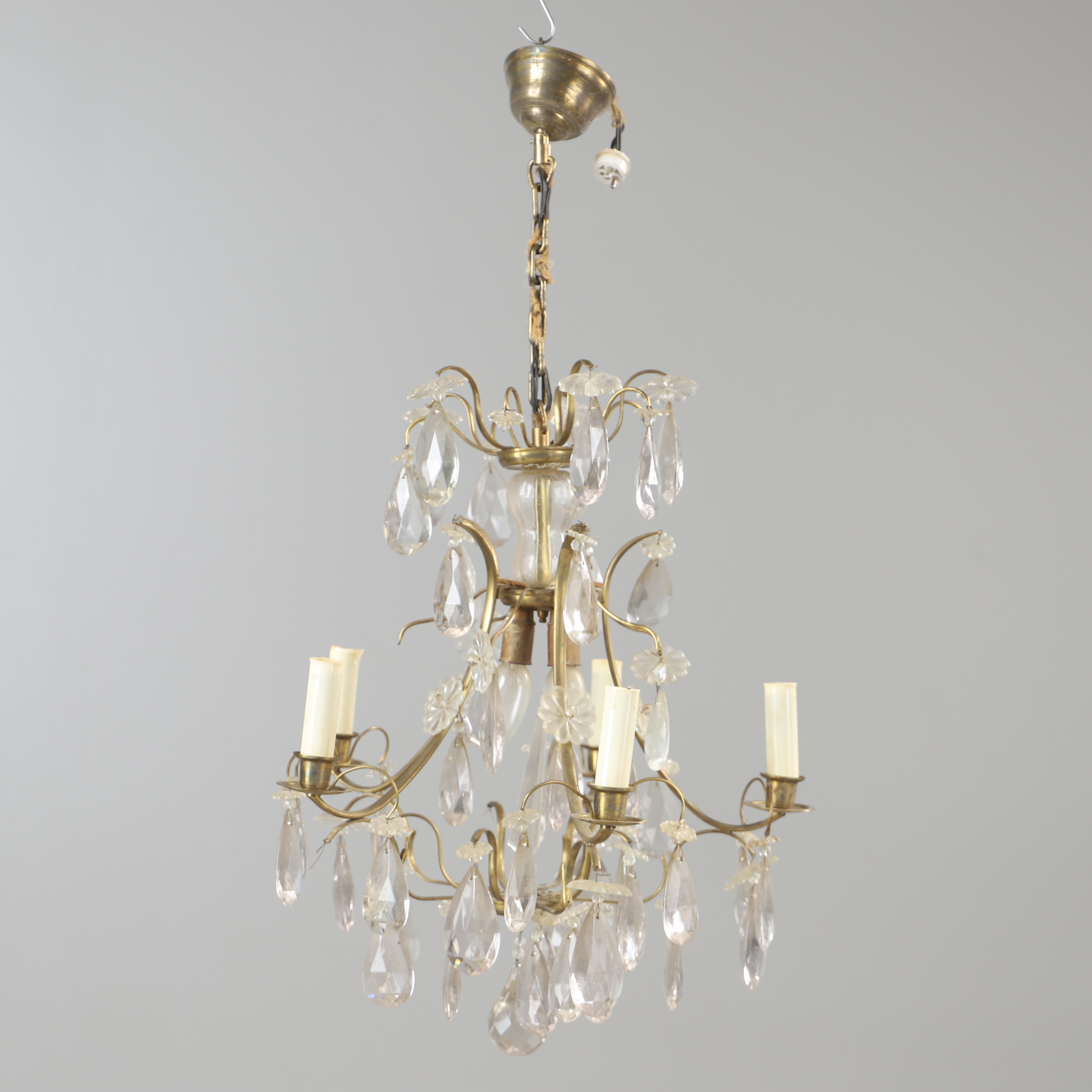 LJUSKRONA, 5-armad, mässing med prismor, barockstil.