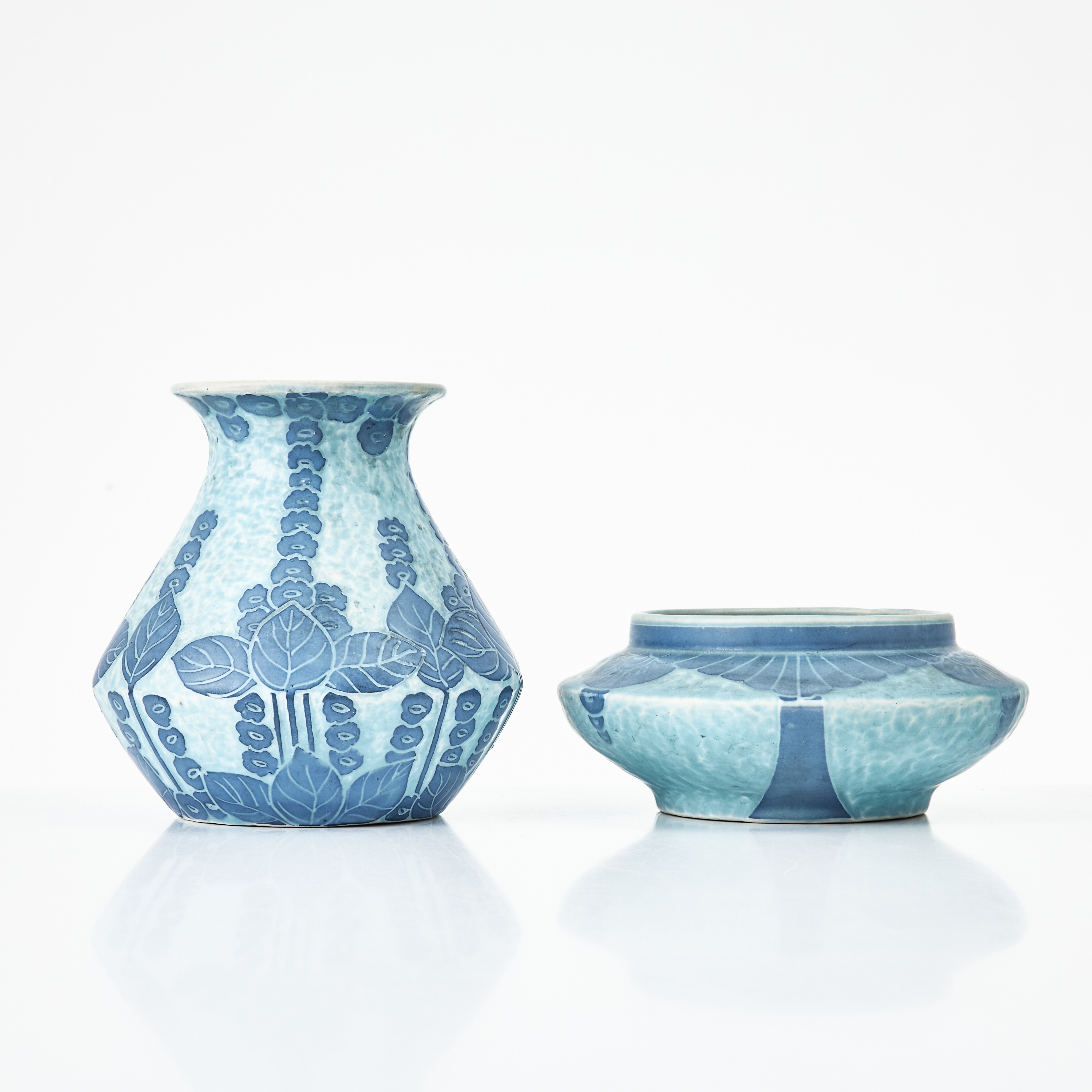 JOSEF EKBERG. ELSA ENGSTRÖM, vaser, 2 st, daterade 192.. och 1915, signerade, flitgods, jugend, Gustavsberg.