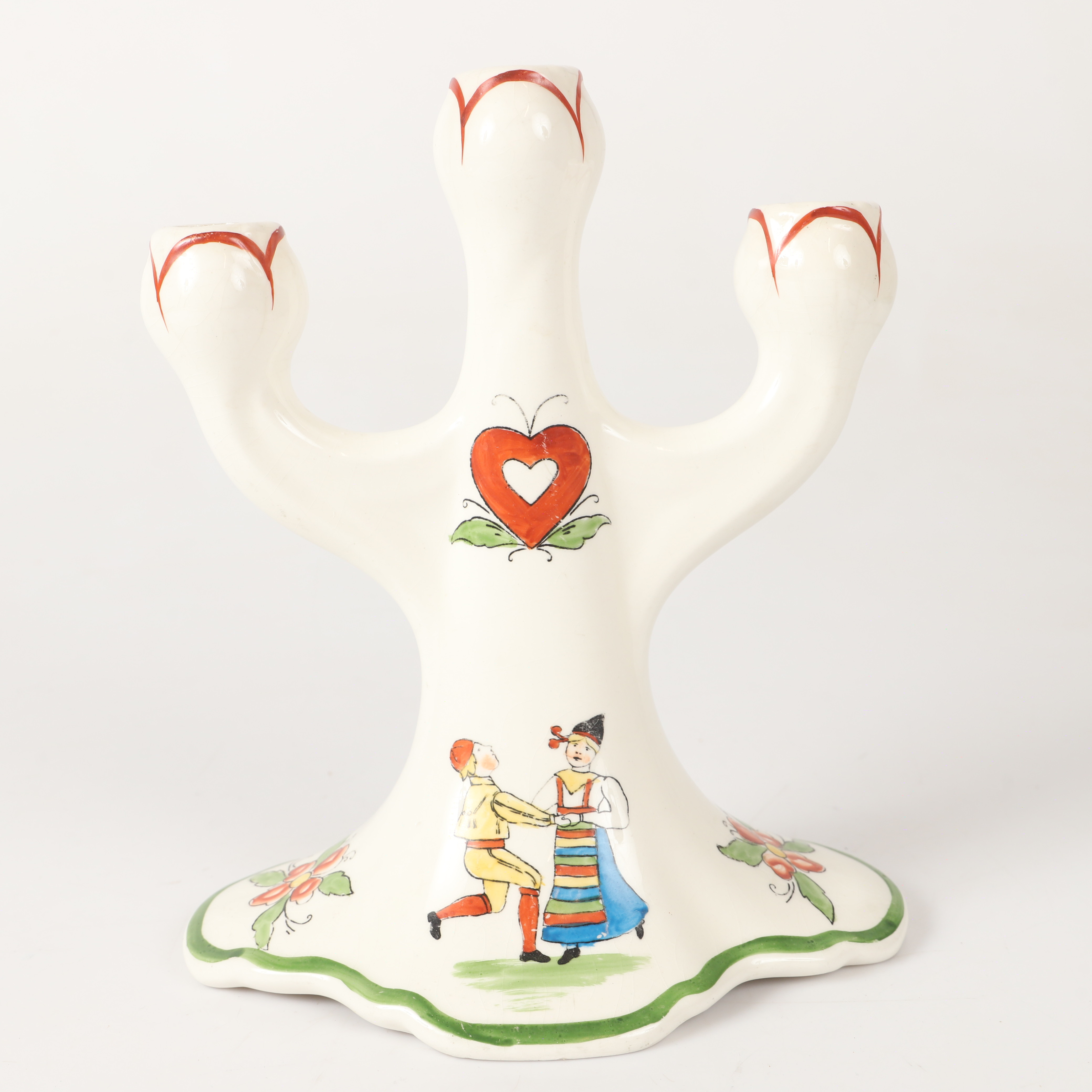 KANDELABER, 3-armad, "Daldansen", flintgods, Rörstrand.