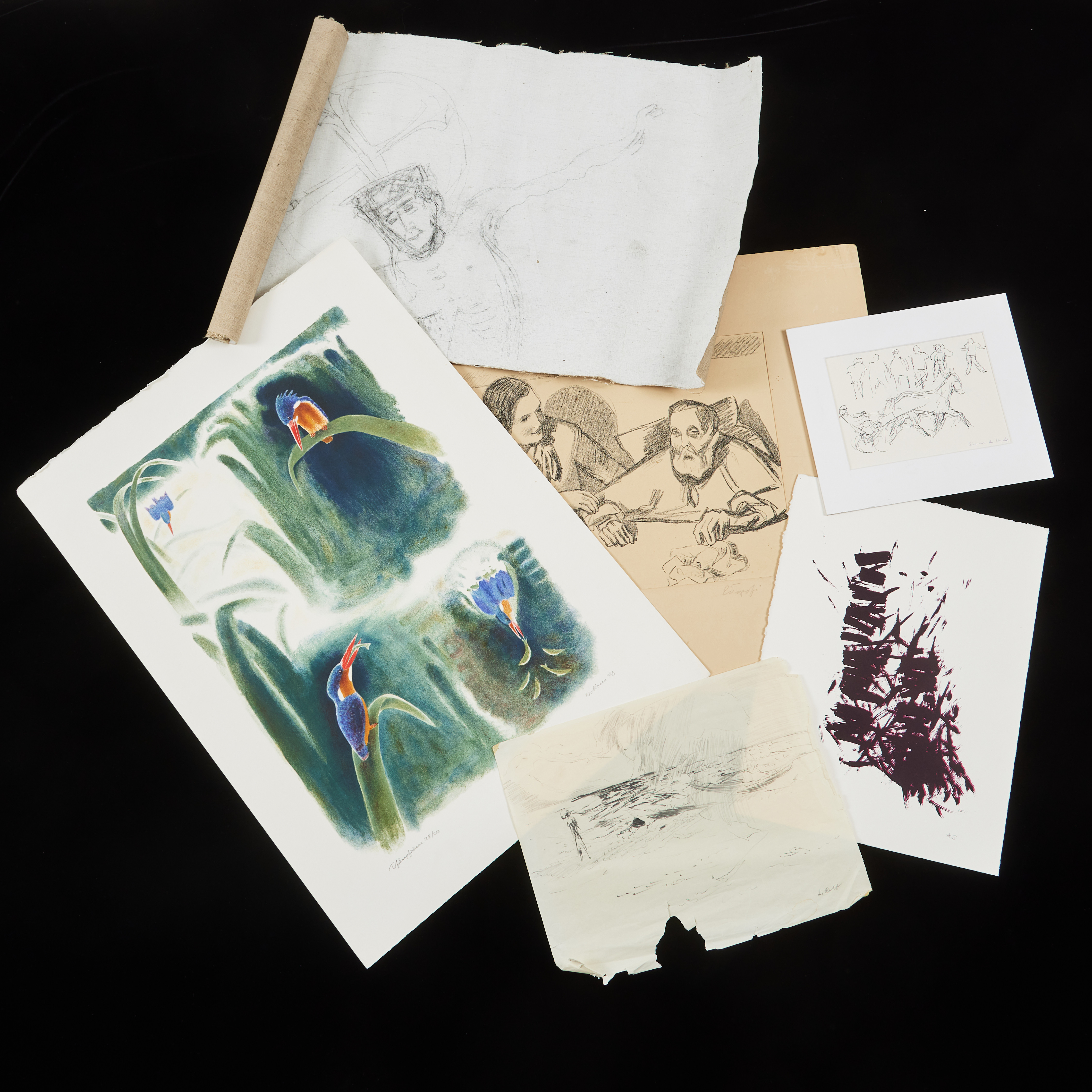 SAMLING GRAFIK och TECKNINGAR, Svenska konstnärer 1900/2000-tal, oramade.