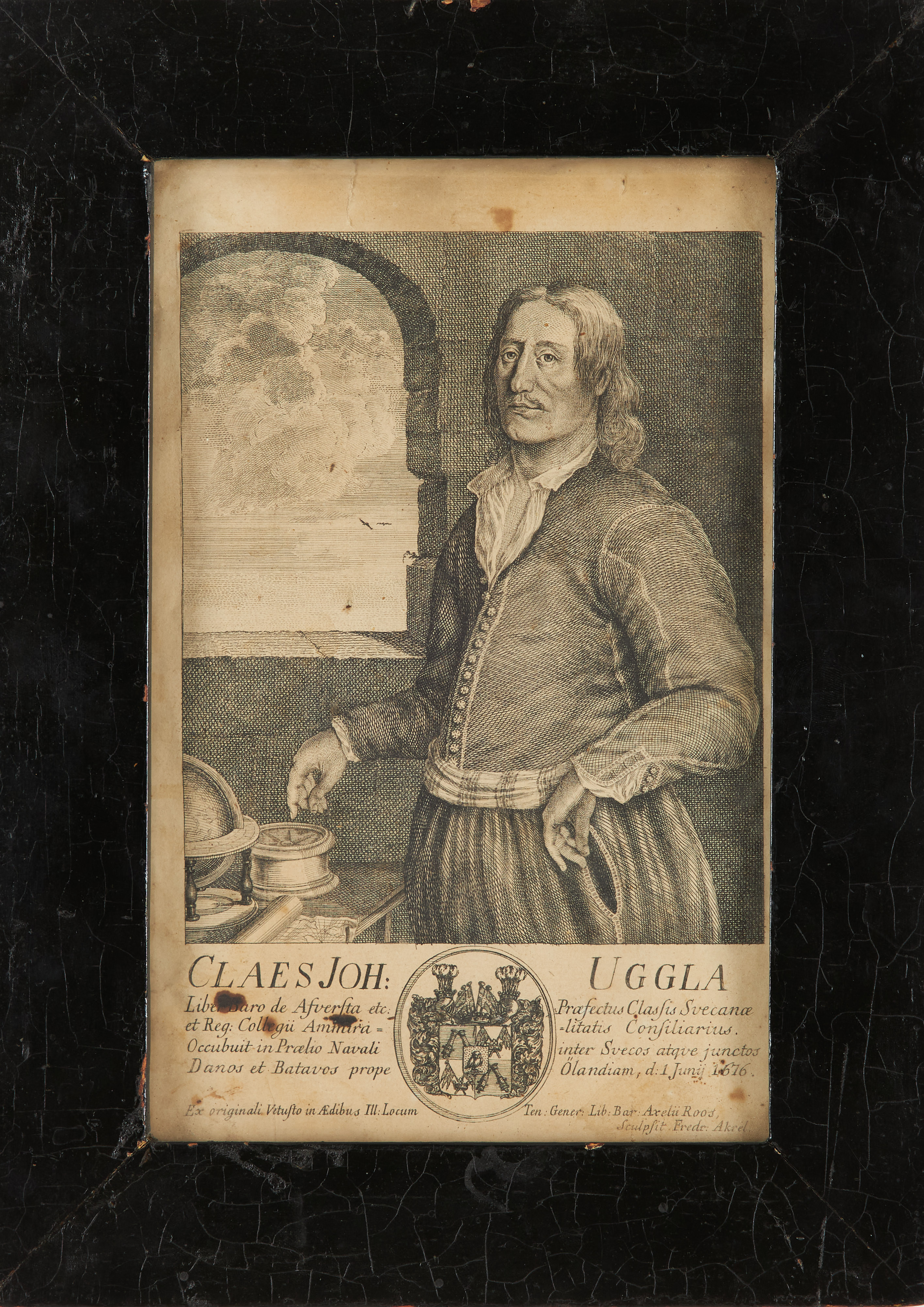 GRAVYR. Porträtt Claes Johan Uggla, kopparstick av Fredrik Acrel efter målning av friherre Axel Rooss.