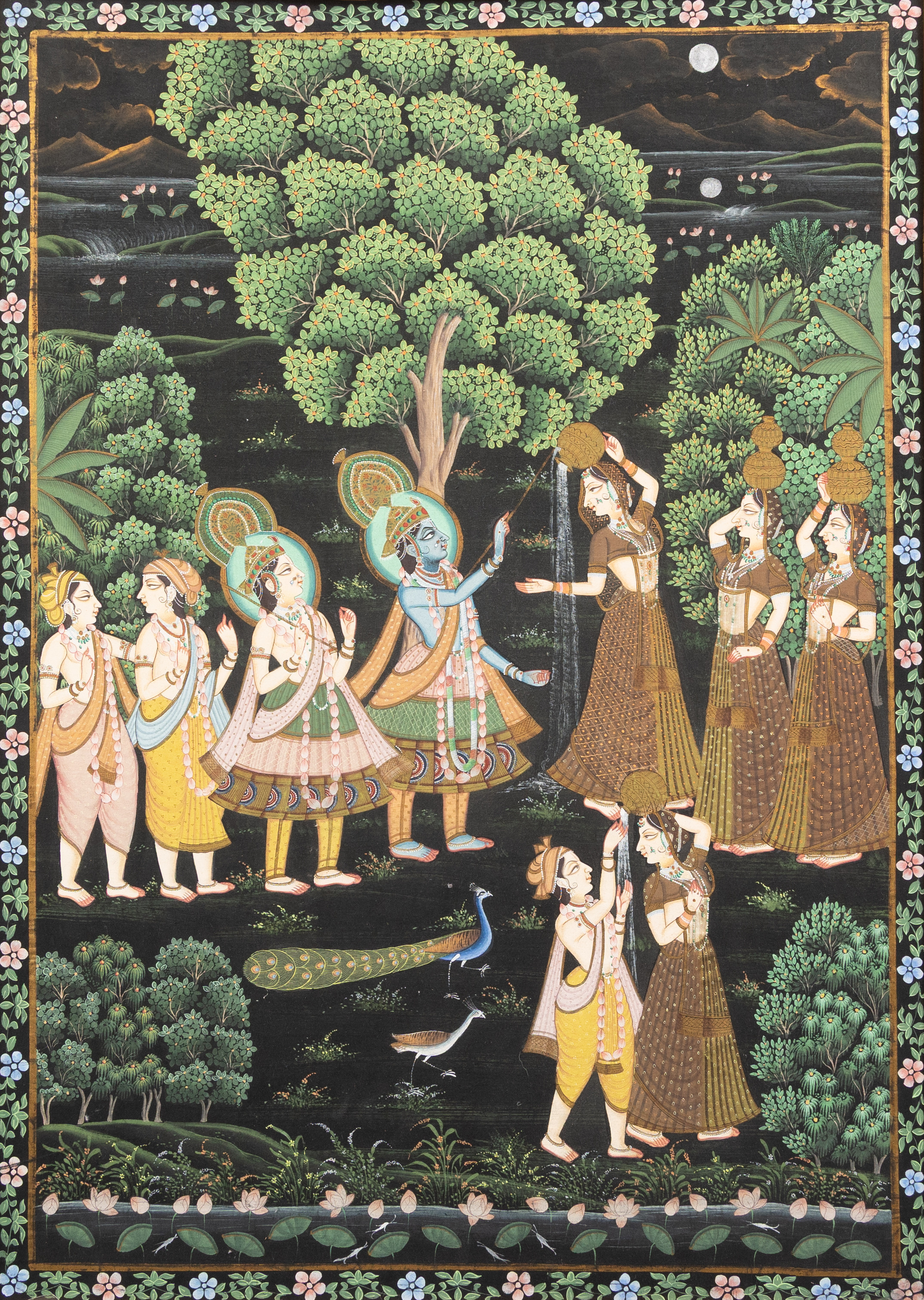 OIDENTIFIERAD KONSTNÄR. Hinduistiskt motiv, gouache på duk.