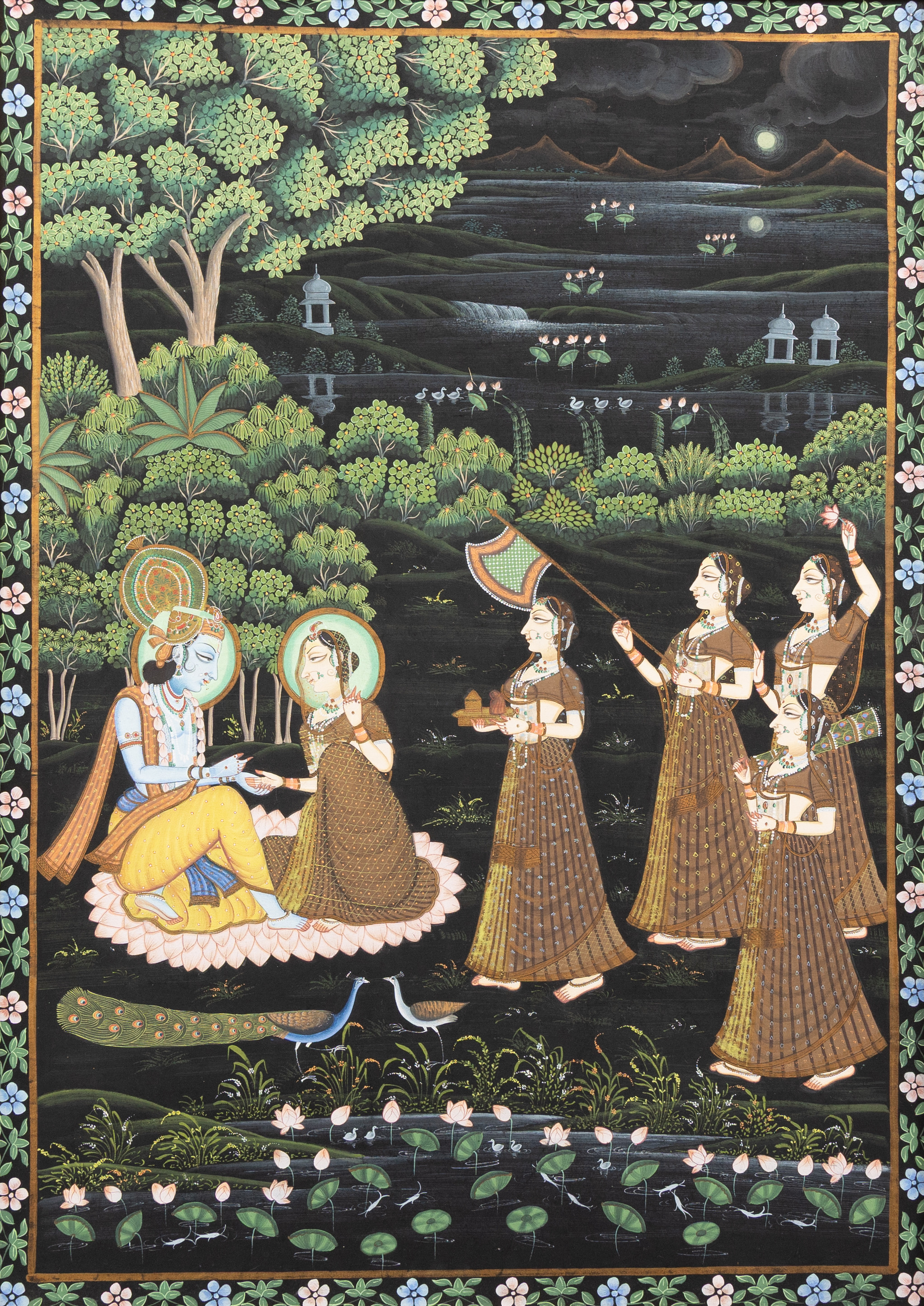 OIDENTIFIERAD KONSTNÄR. Hinduistiskt motiv, gouache på duk.