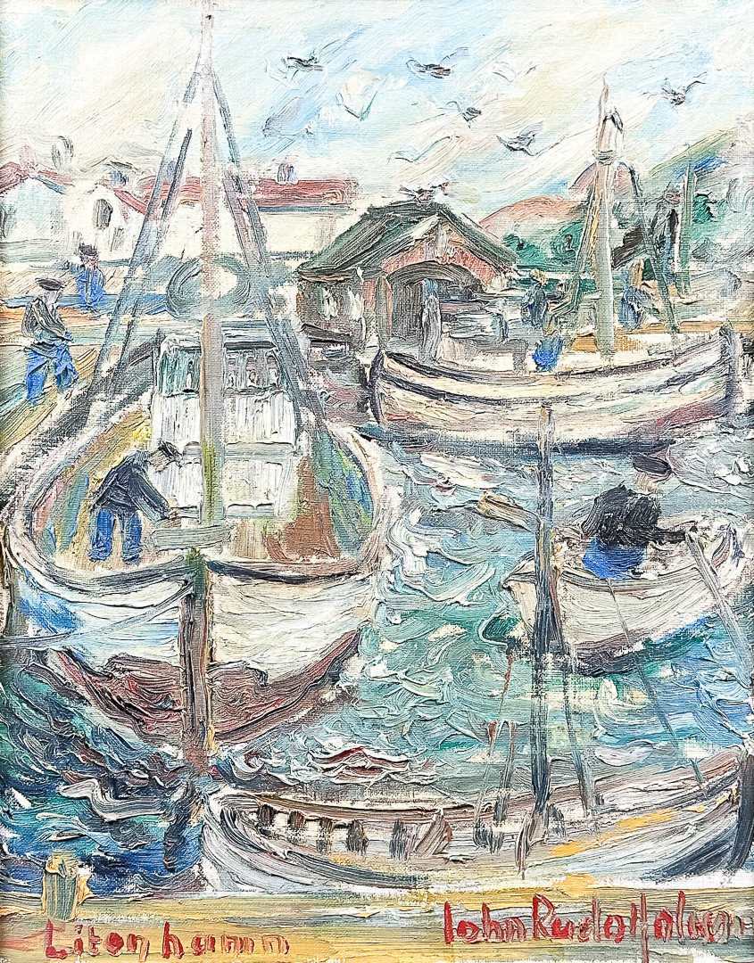 JOHN RUDOLF OLSSON. OLJA PÅ DUK, "Liten Hamn", signerad.