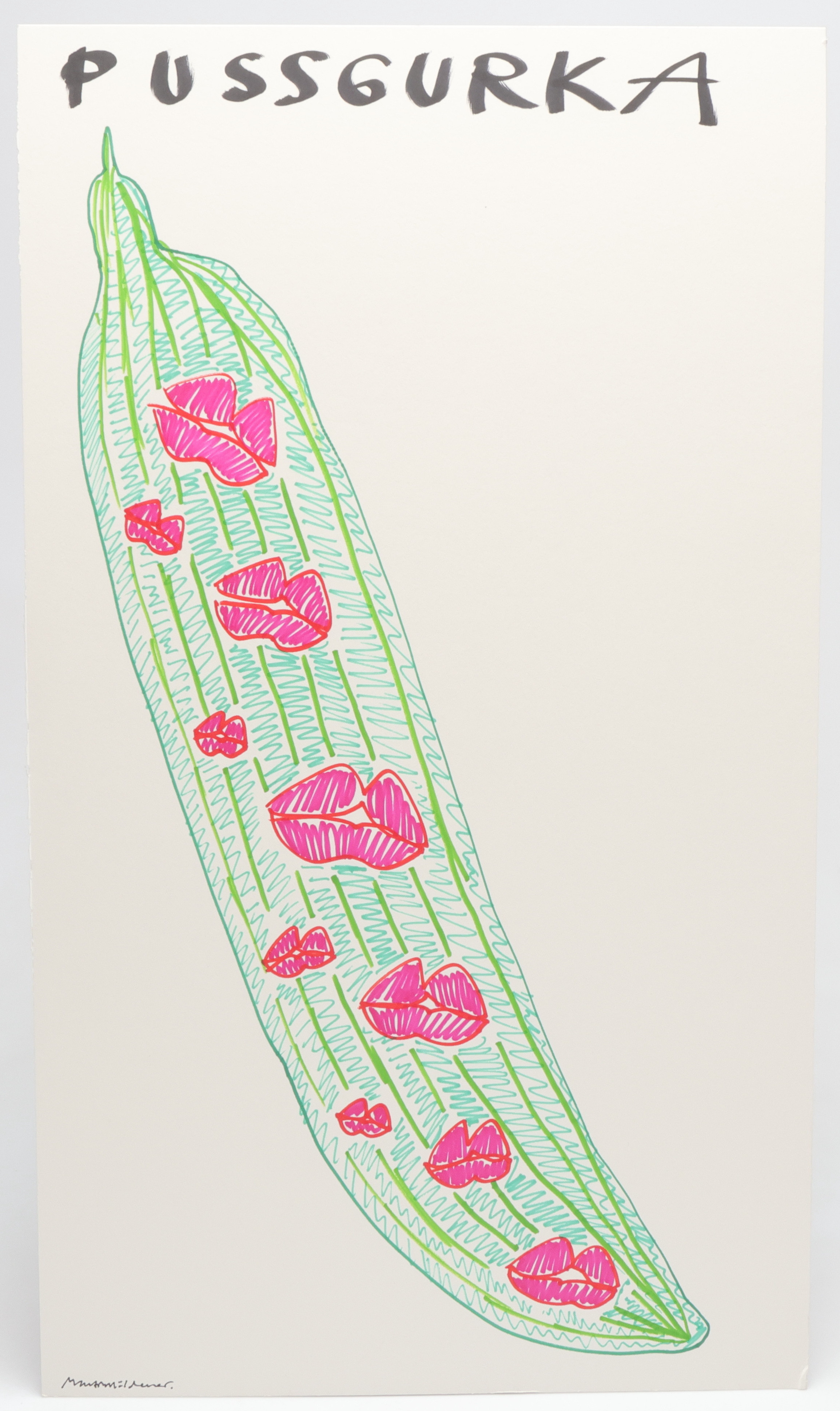 MARTIN MÖLDENER. "Pussgurka", tusch på passepartout, signerad.