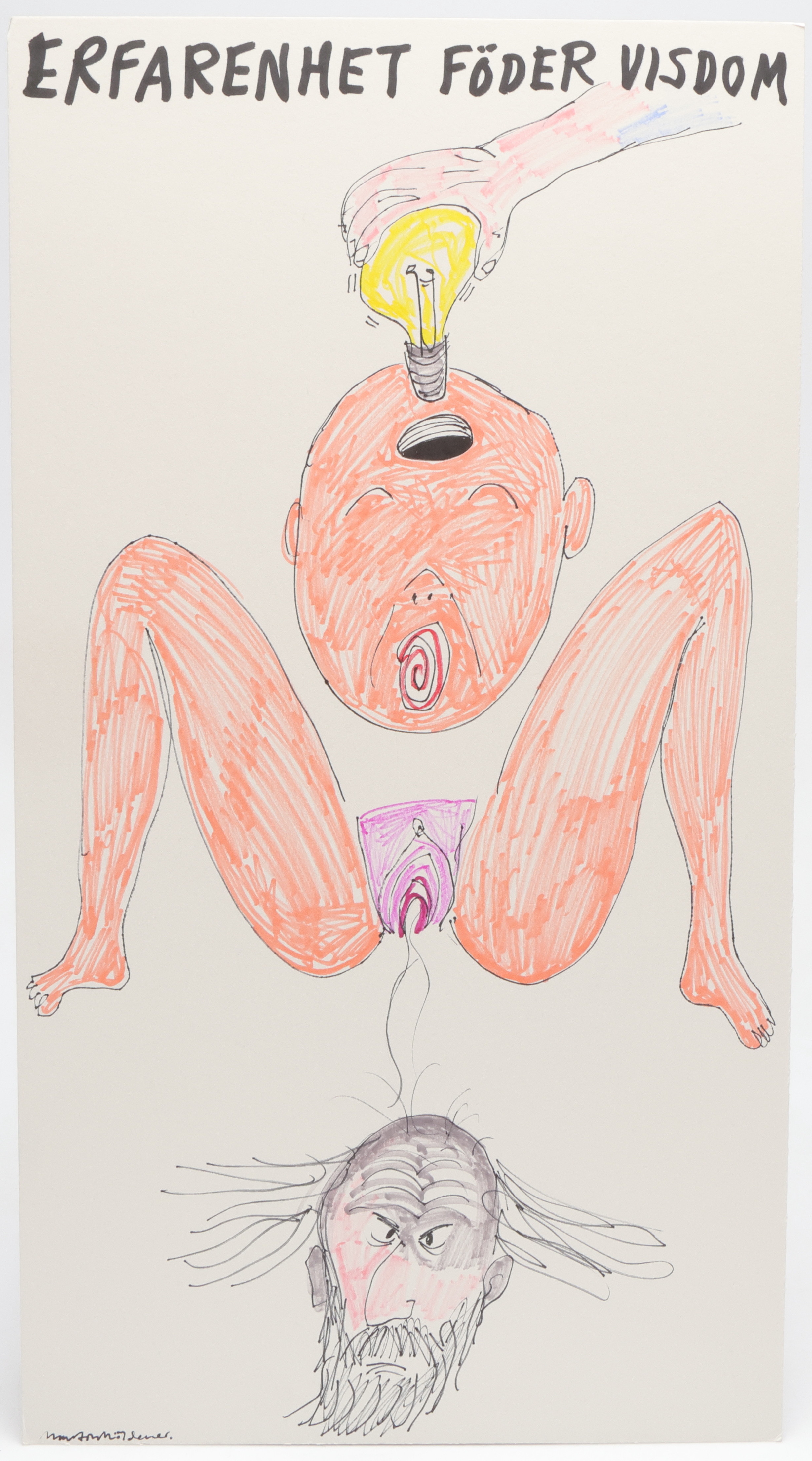 MARTIN MÖLDENER. "Erfarenhet föder visdom", tusch på passepartout, signerad.