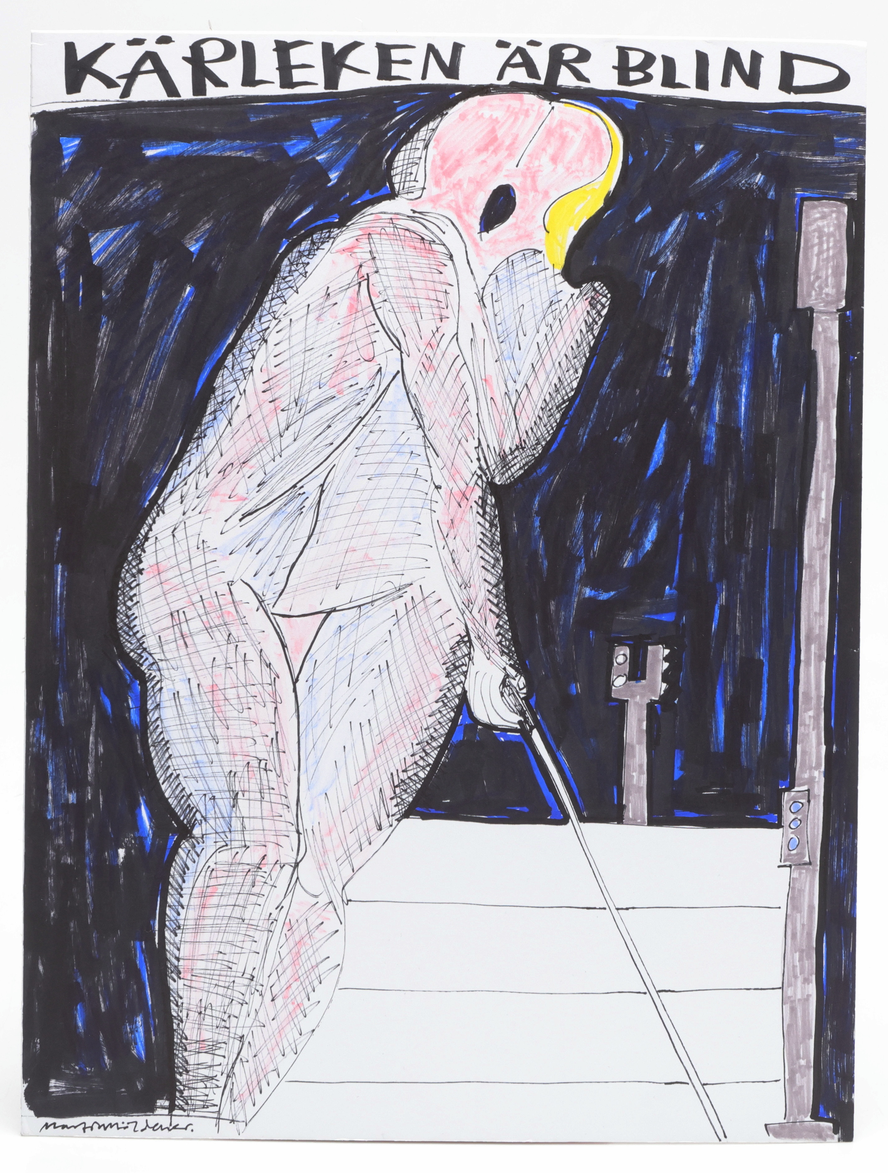 MARTIN MÖLDENER. "Kärleken är blind", tusch på passepartout, signerad.