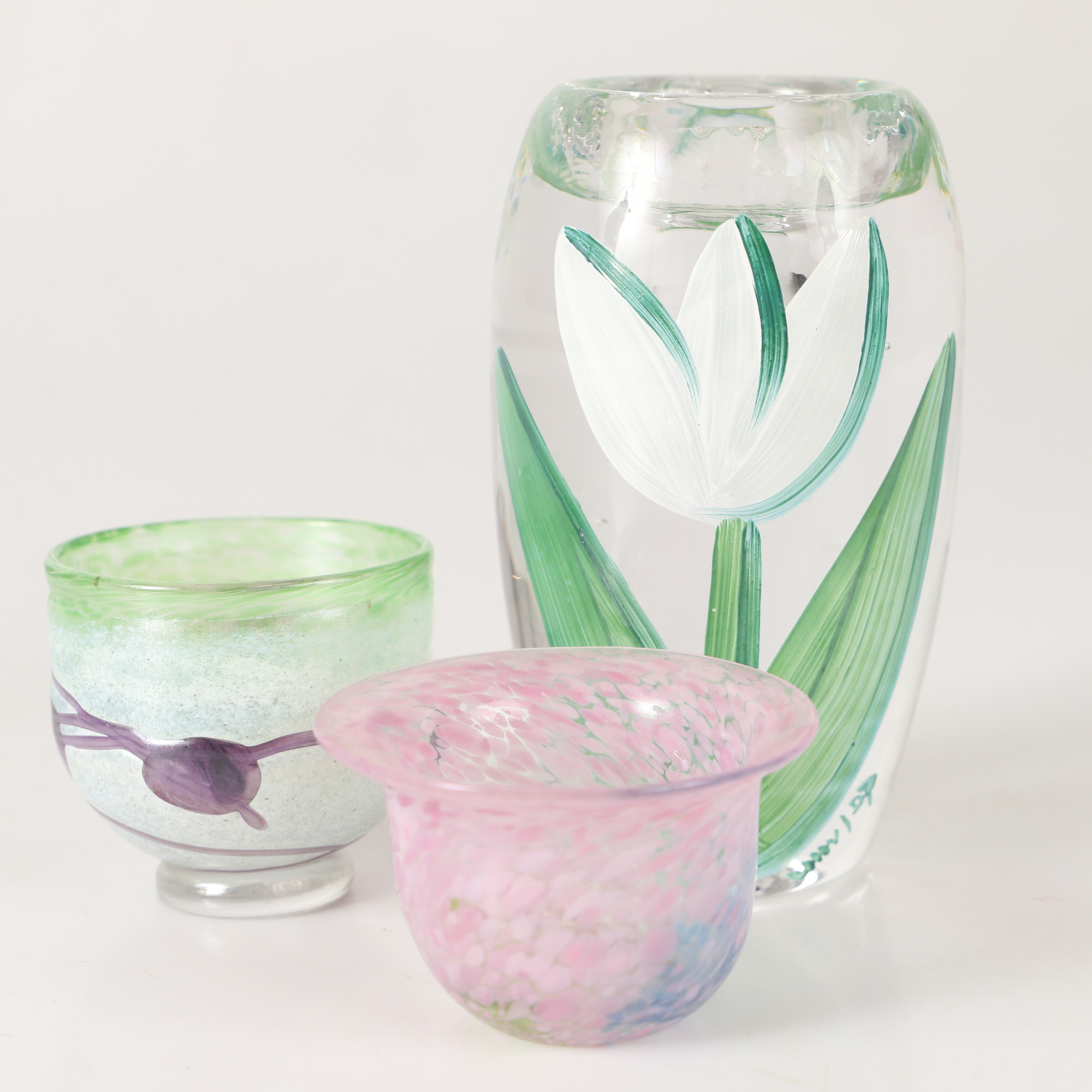 LJUSSTAKE OCH MINIATYRSKÅLAR, 3 stycken, glas, Bertil och Ulrica Hydman Vallien, Kosta Boda.