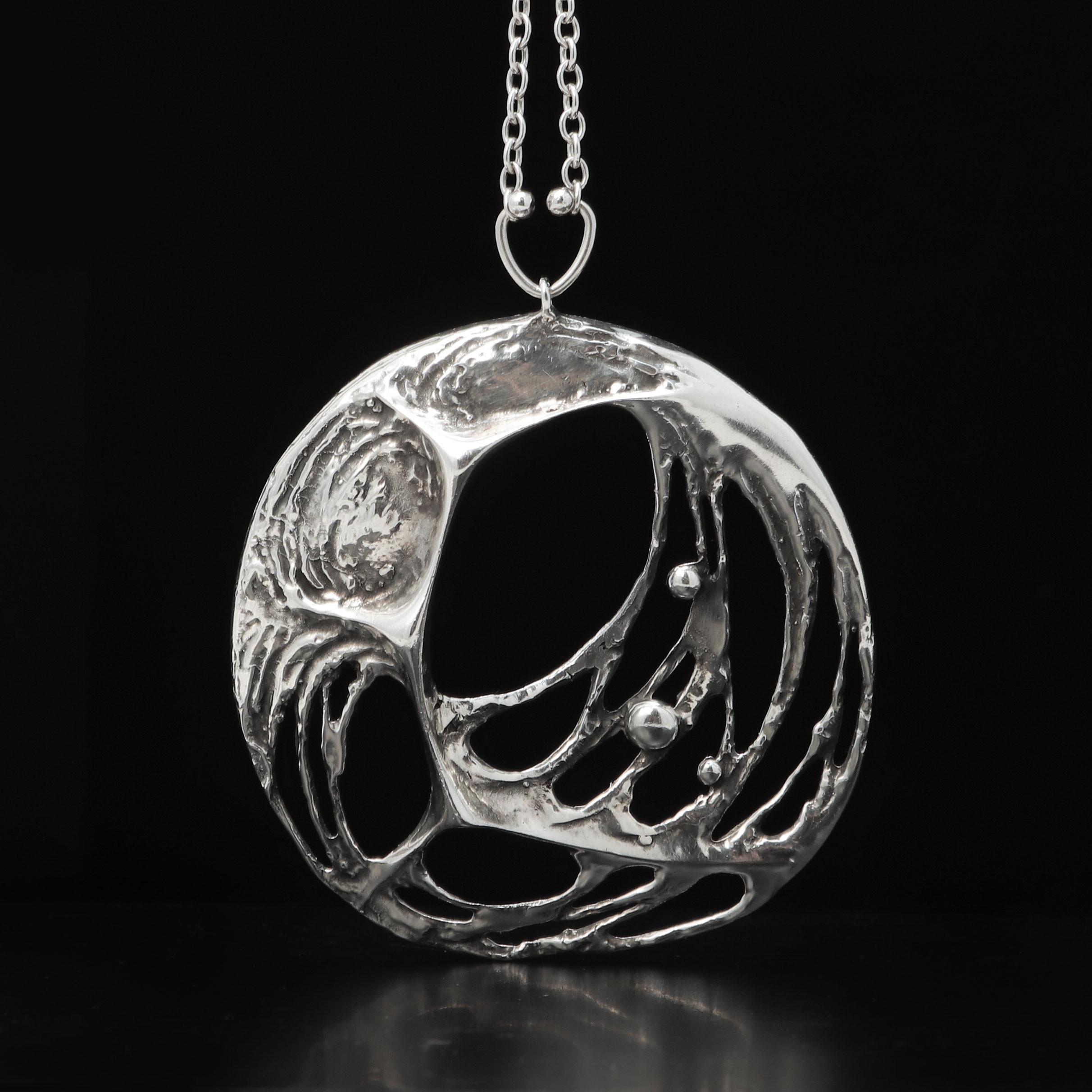 KARL LAINE. Halssmycke, "Spiderweb" silver, Sten & Laine, Finland, 1977.