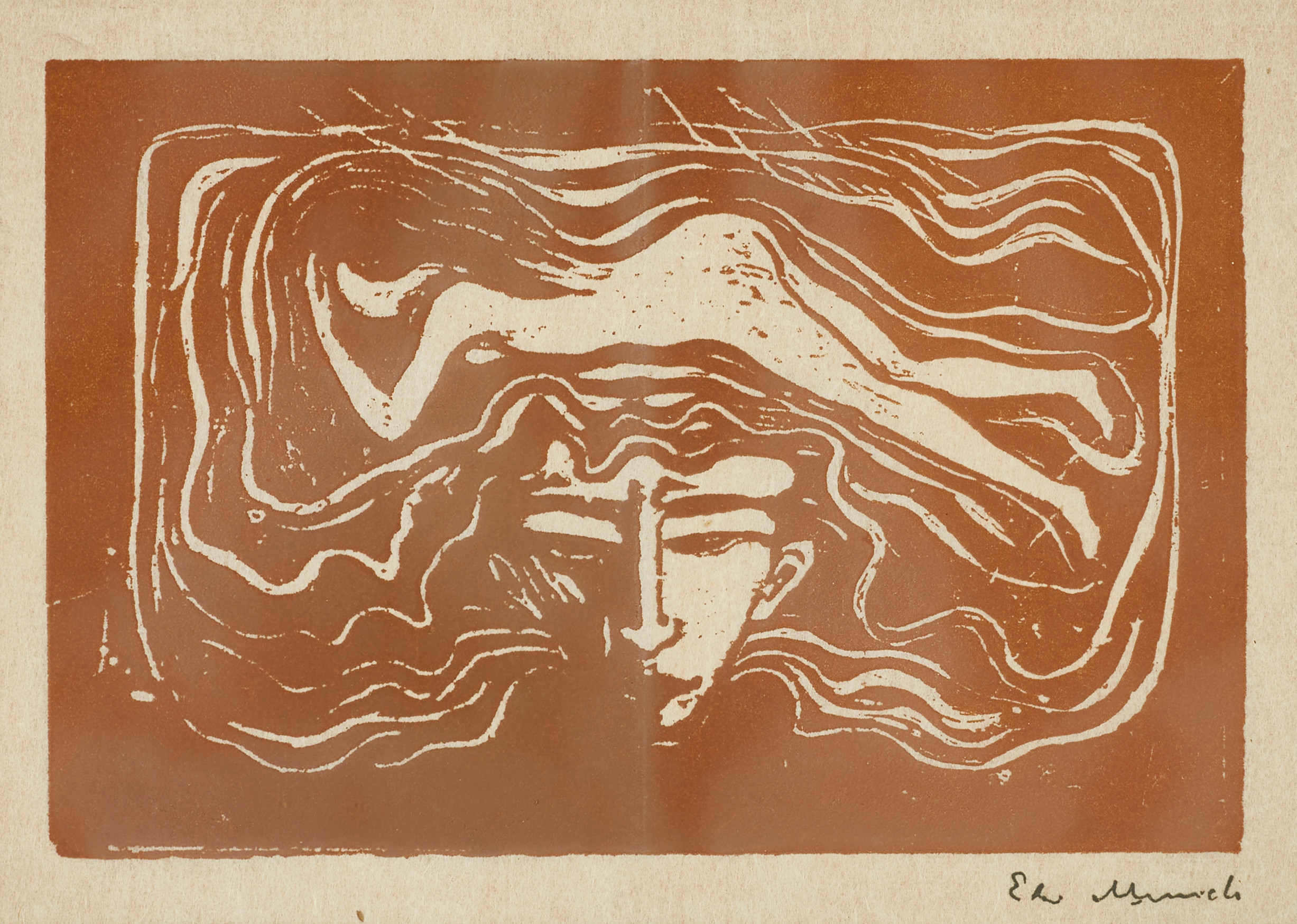 EDVARD MUNCH. efter, ”In man’s brain, träsnitt, signerad i plåten, Thielska Galleriet, Stockholm.