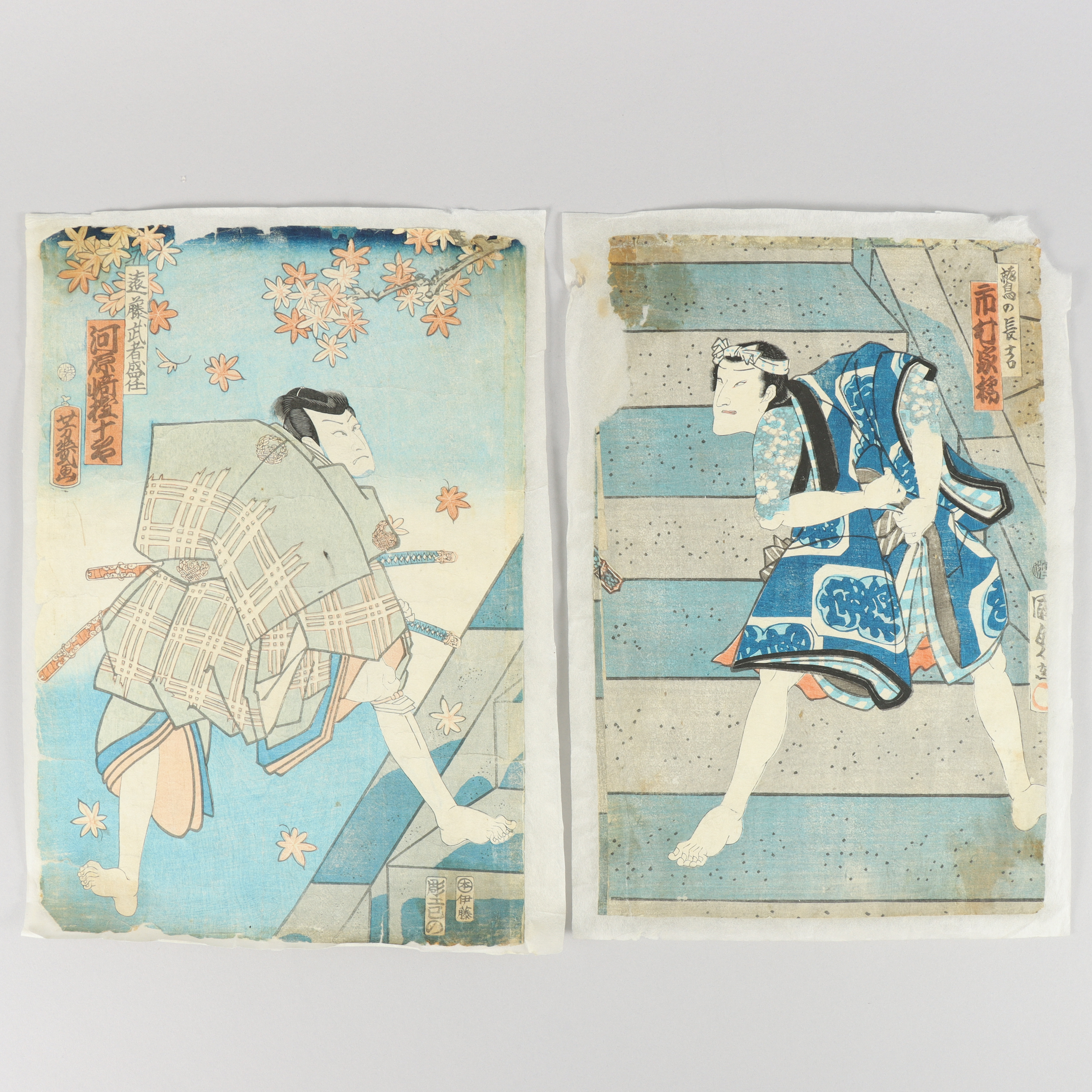 UTAGAWA SCHOOL, färgträsnitt, 2 stycken, Japan, 1800-tal.