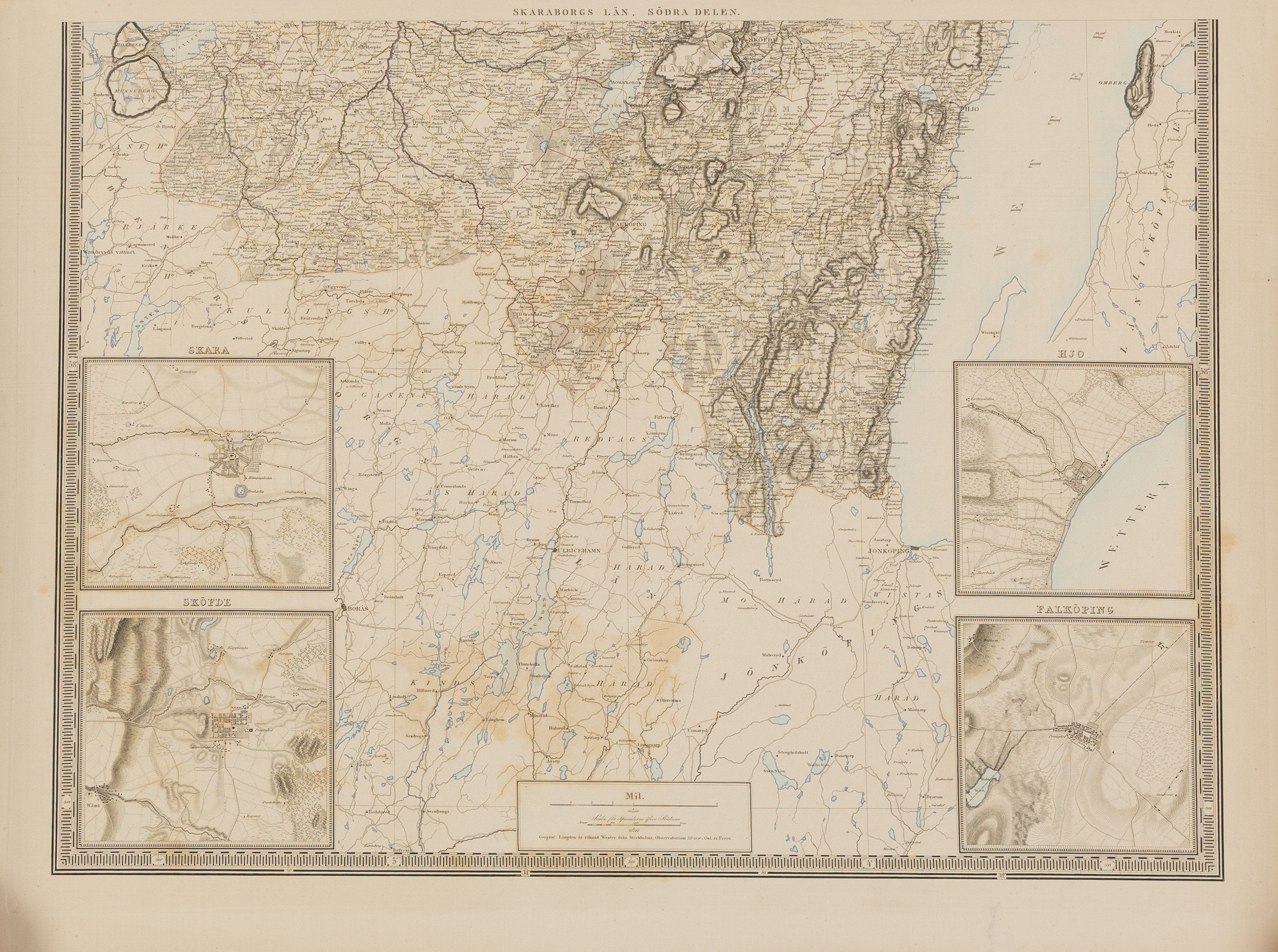 KARTA, "Skaraborgs Län, Södra delen", ca 1850.