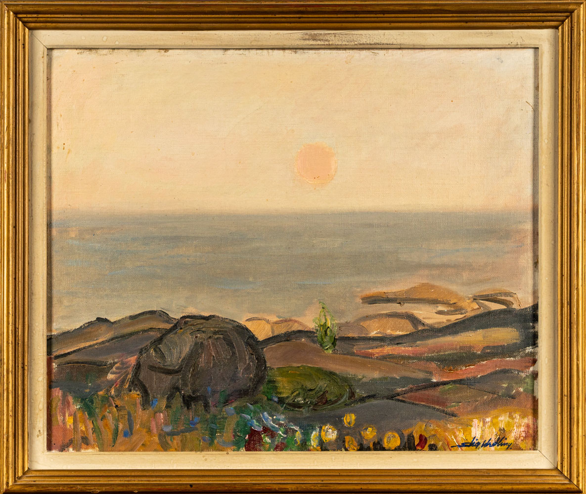 STIG WRETLING. Olja på pannå, "Augustikväll vid havet, Obbola".