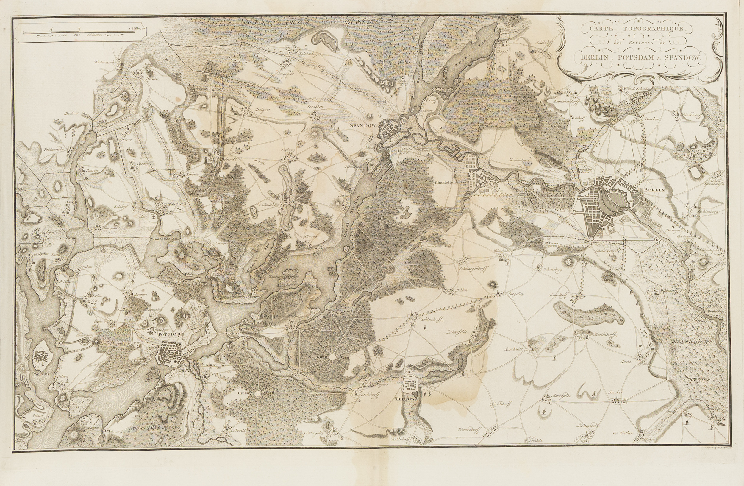 KARTA, "Carte Topographique des Environs de Berlin, Potsdam & Spandow", kopparstick, Klockhoff, Amsterdam 1780.